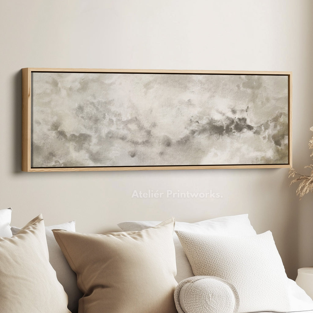Abstract White & Grey Panoramic Long Narrow Wall Art
