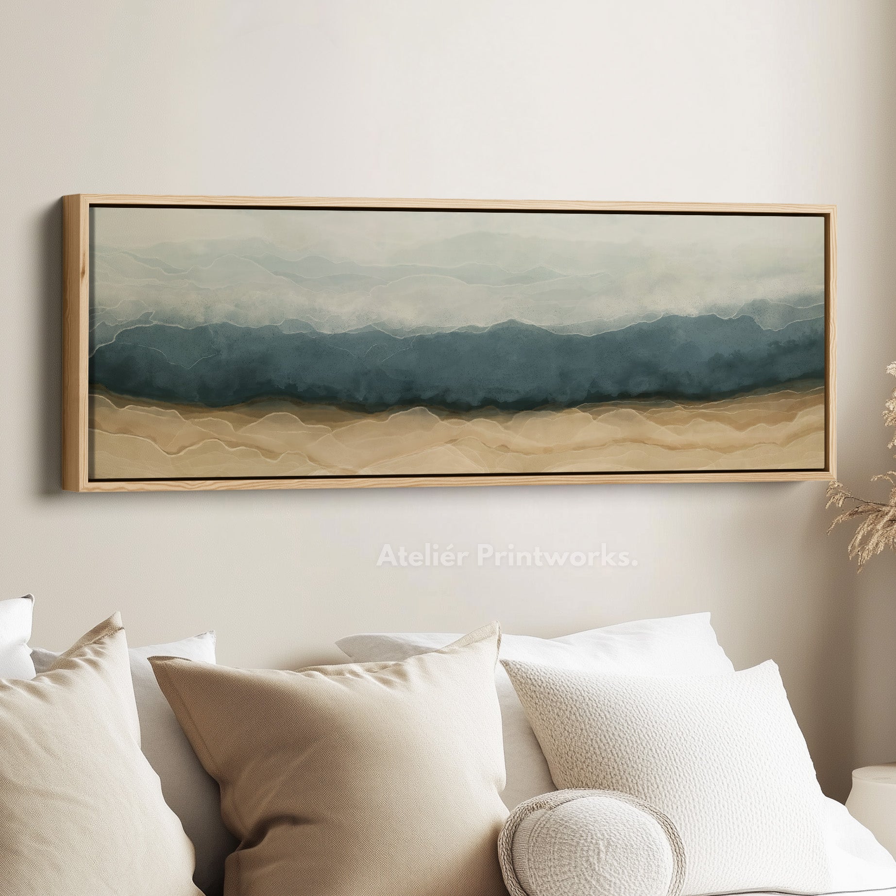 Abstract Grey & Beige Layers Horizontal Skinny Wall Decor