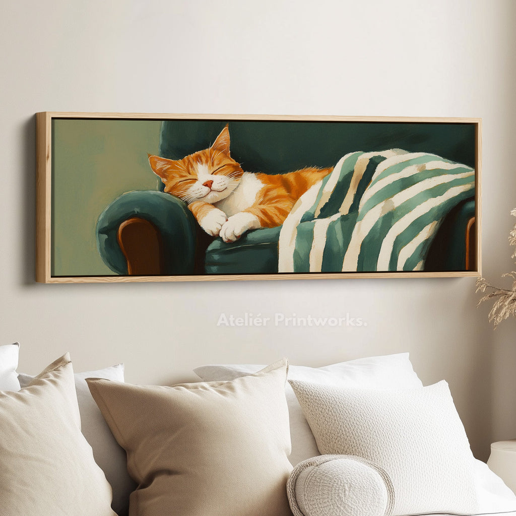 Cozy Cat Panoramic Long Narrow Wall Art Large Canvas Decor