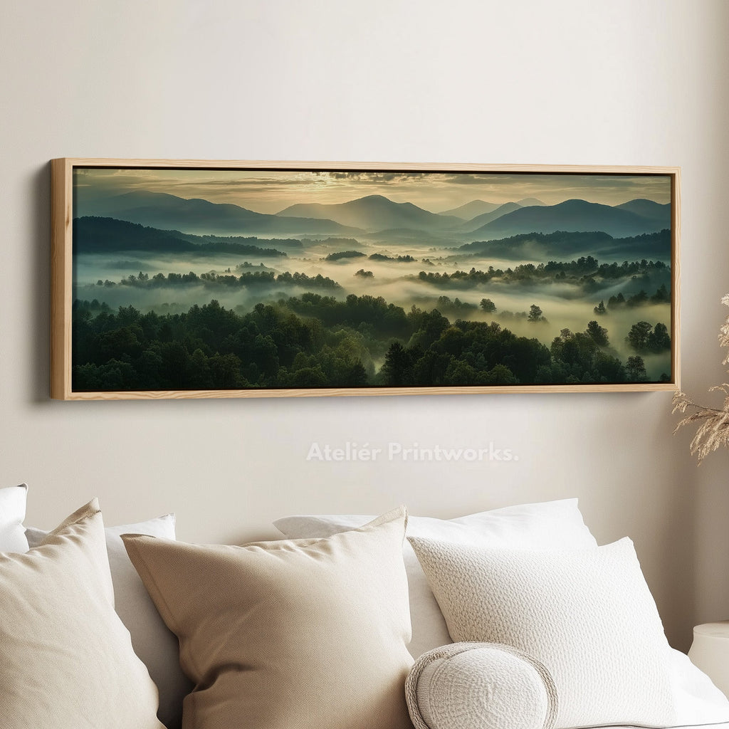 Large Horizontal Framed Canvas Wall Art Misty Landscape