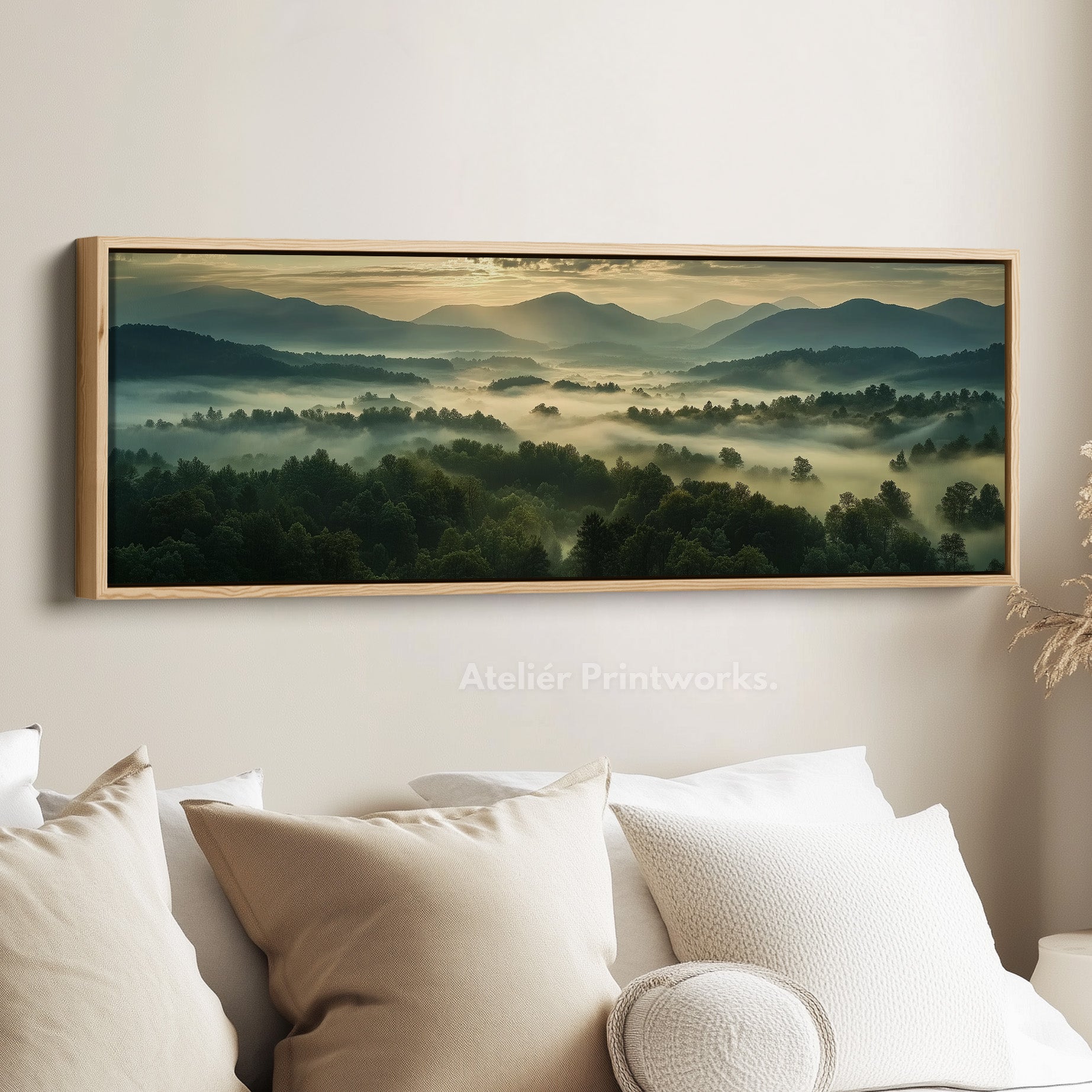 Large Horizontal Framed Canvas Wall Art Misty Landscape