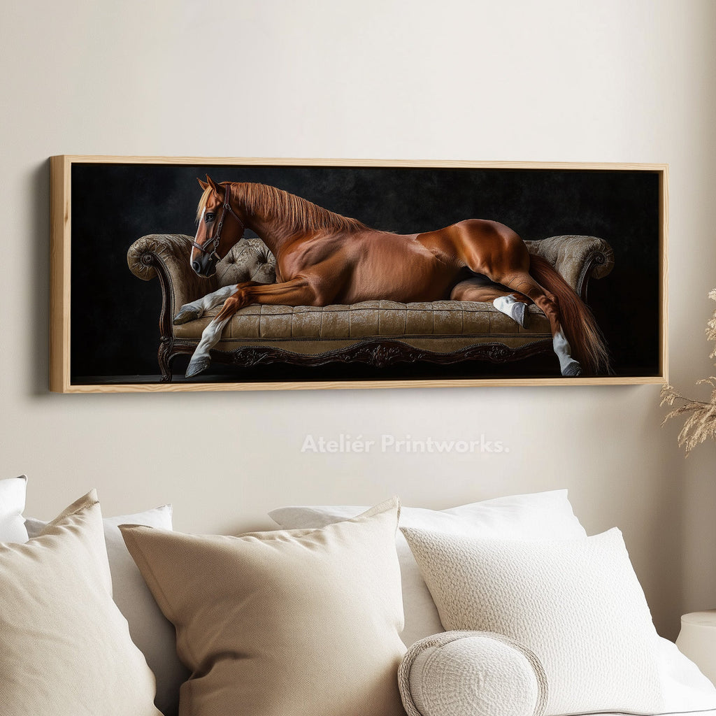 Large Horizontal Framed Canvas Wall Art Elegant Horse
