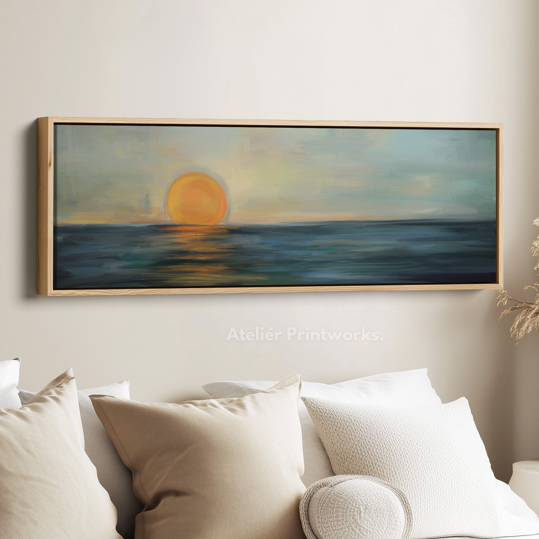 Modern Abstract Narrow Wide Horizontal Wall Decor Large Framed Canvas