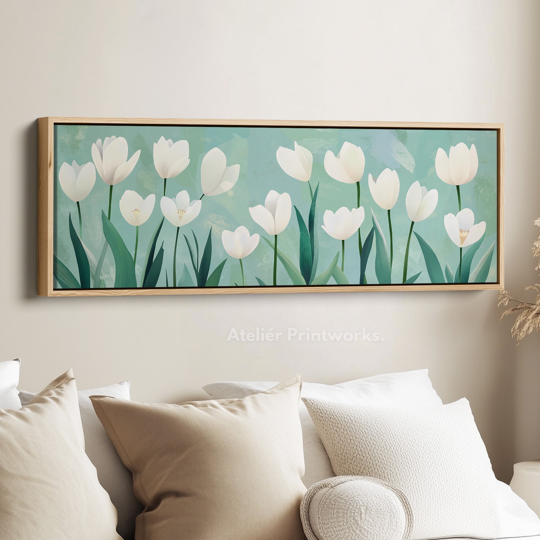 Minimalist Tulips Framed Canvas Horizontal Narrow Wall Art Decor