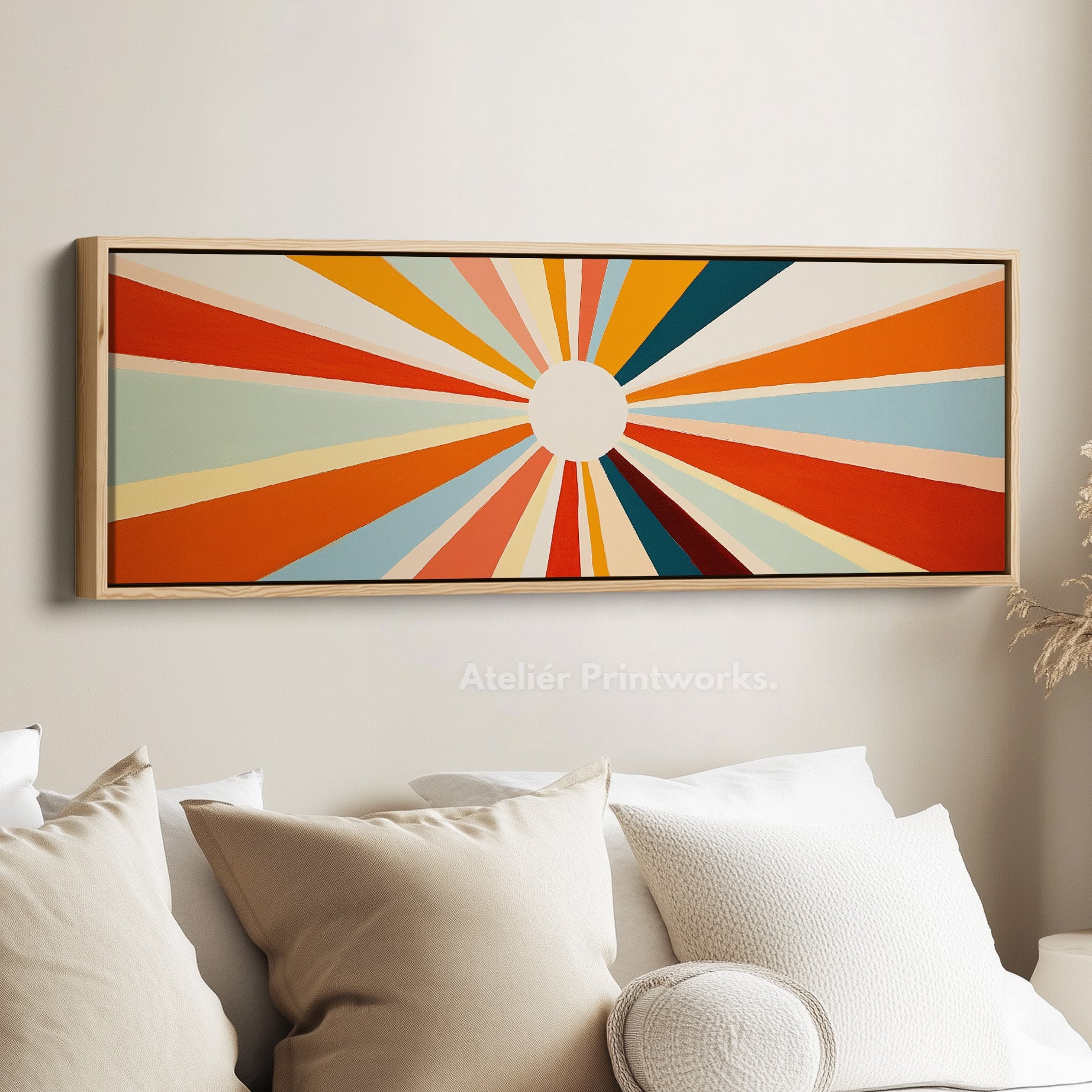 Sunburst Panoramic Framed Canvas Long Wall Art Print