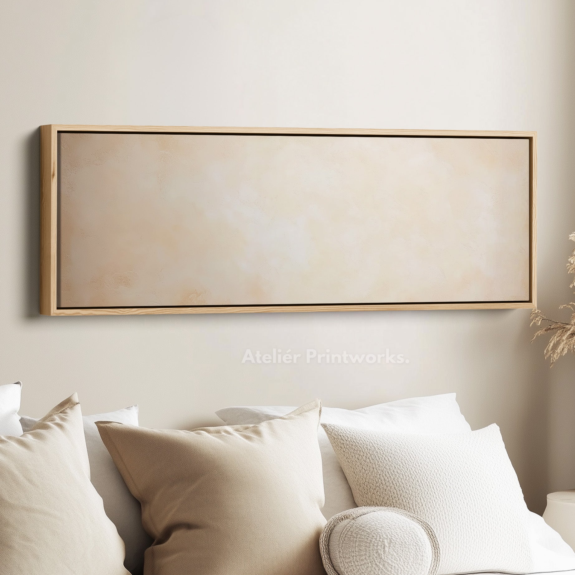 Abstract Beige Minimalist Long Horizontal Wall Art Panoramic Wall Art
