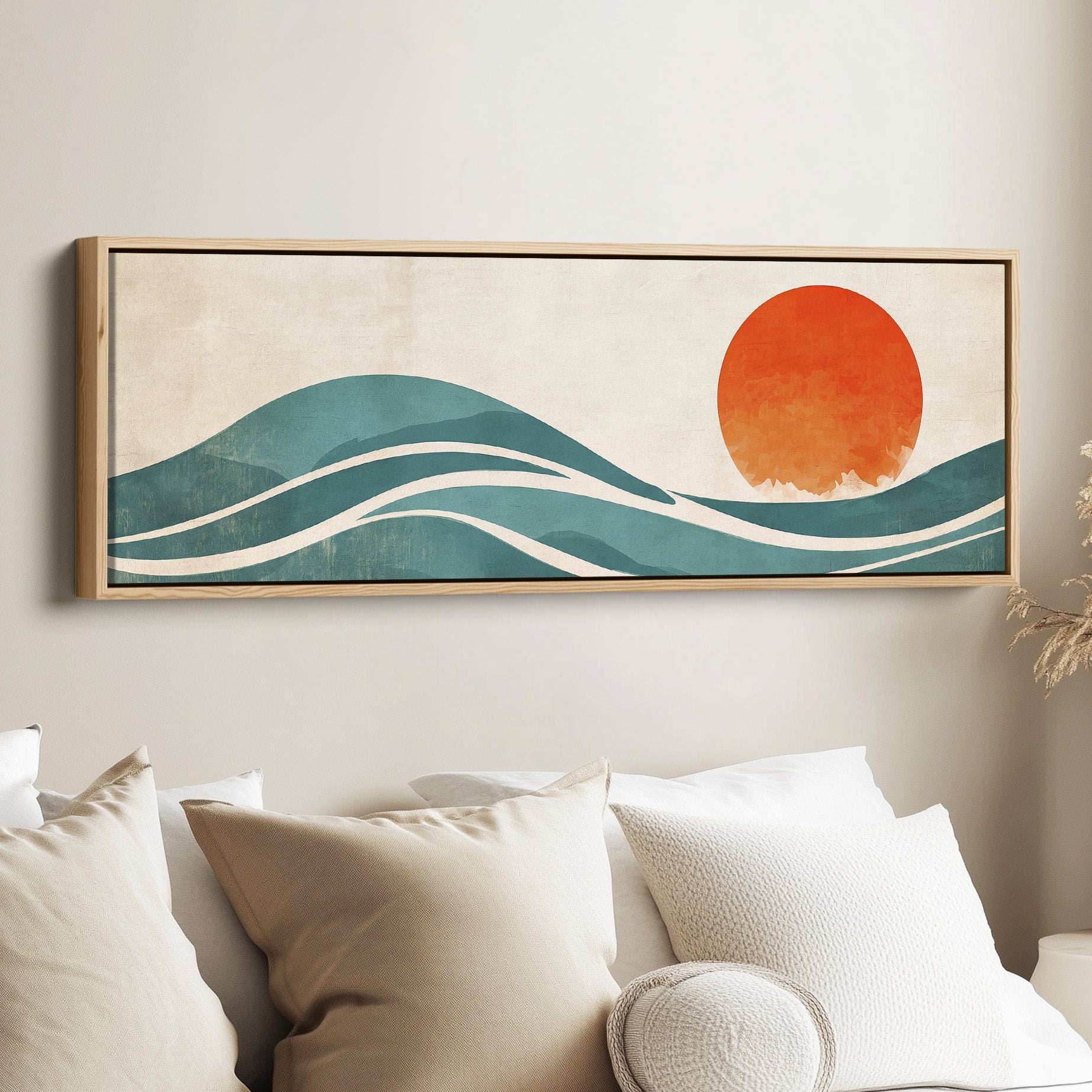 Wide Wall Art Abstract Sun Landscape Long Canvas For Bedroom
