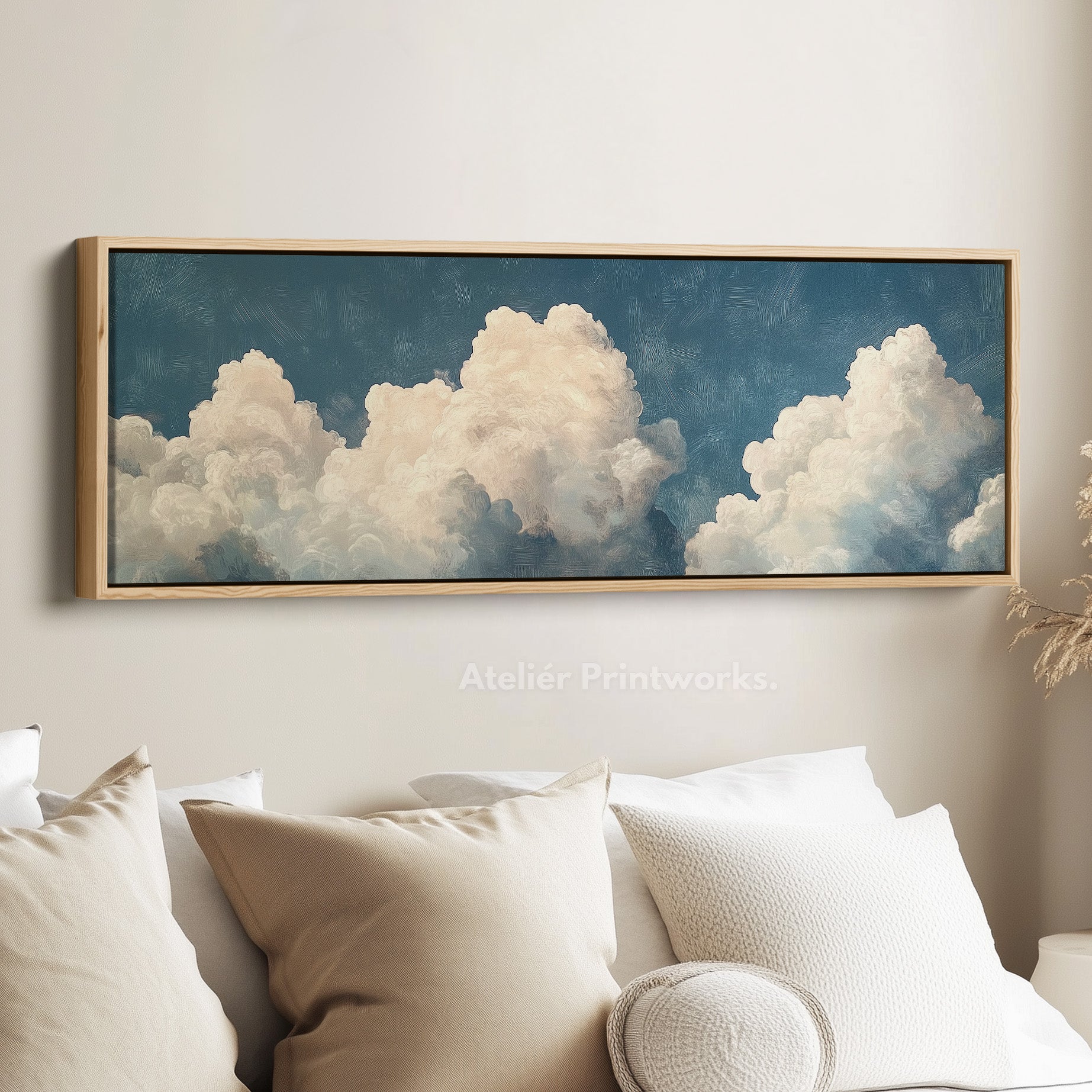 Above Bed Cloud Wall Decor Long Panoramic Wall Art