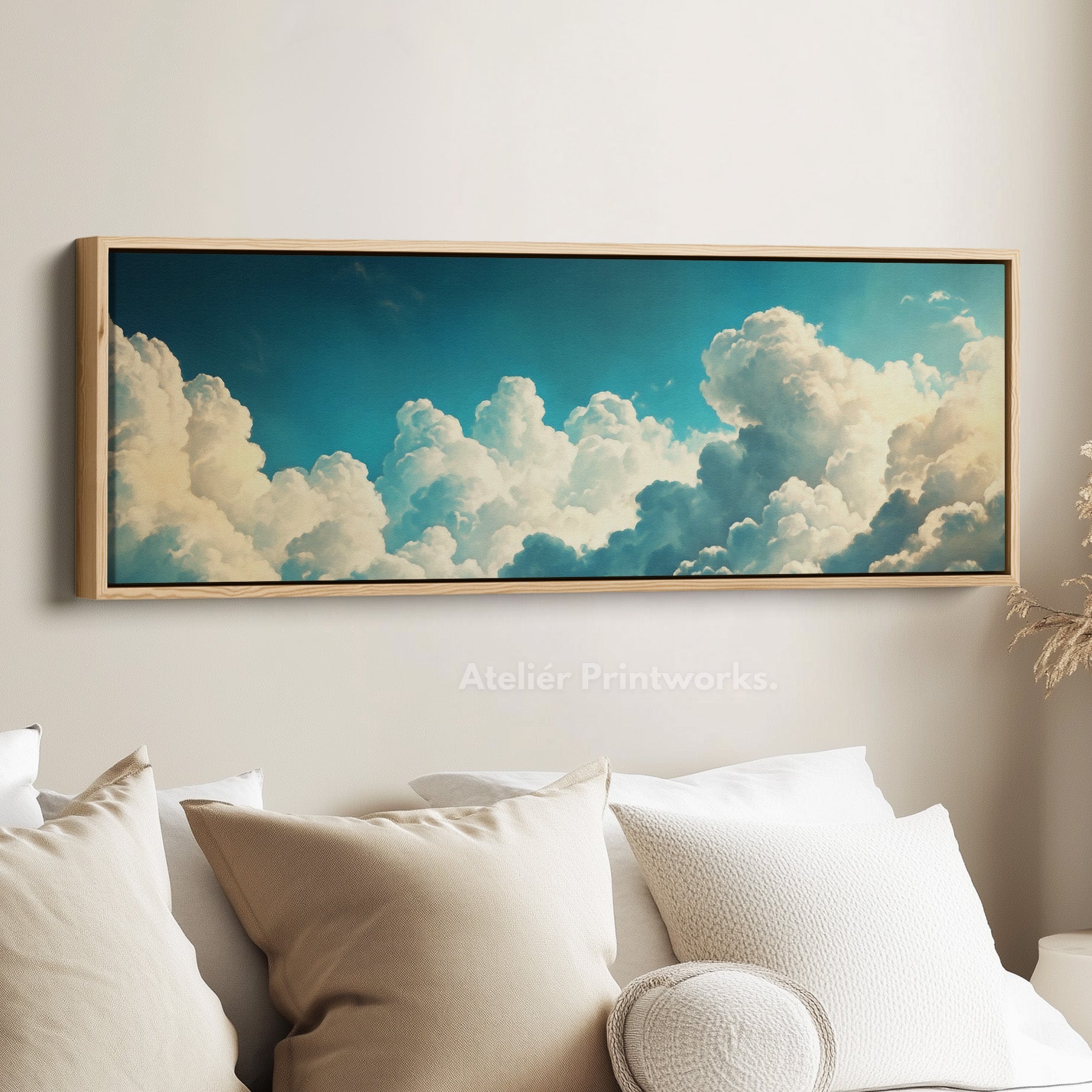 Above Bed Cloud Wall Decor Panoramic Narrow Canvas