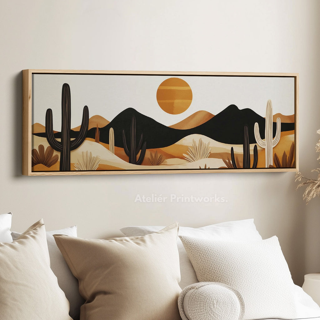 Cacti Mountains Wall Decor Panoramic Narrow Canvas