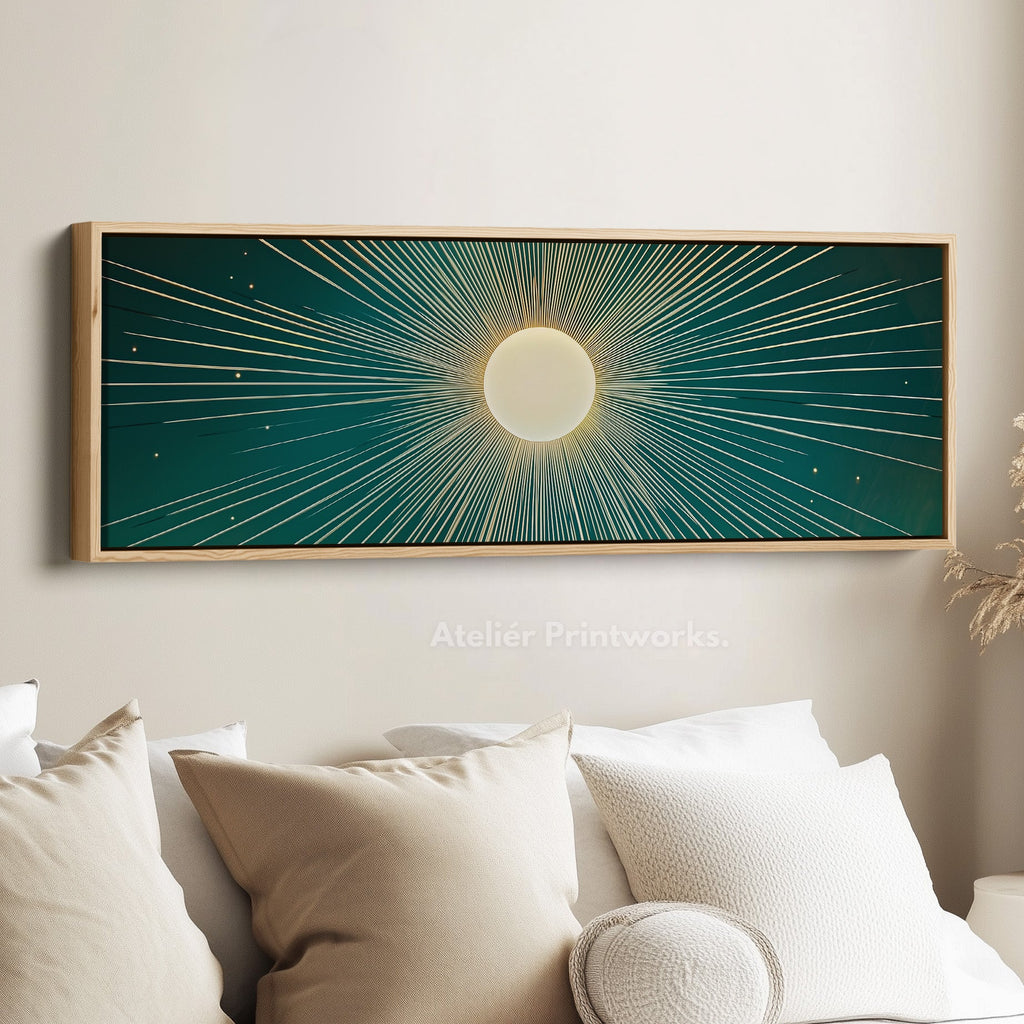 Boho Retro Sun Long Framed Canvas Wall Art