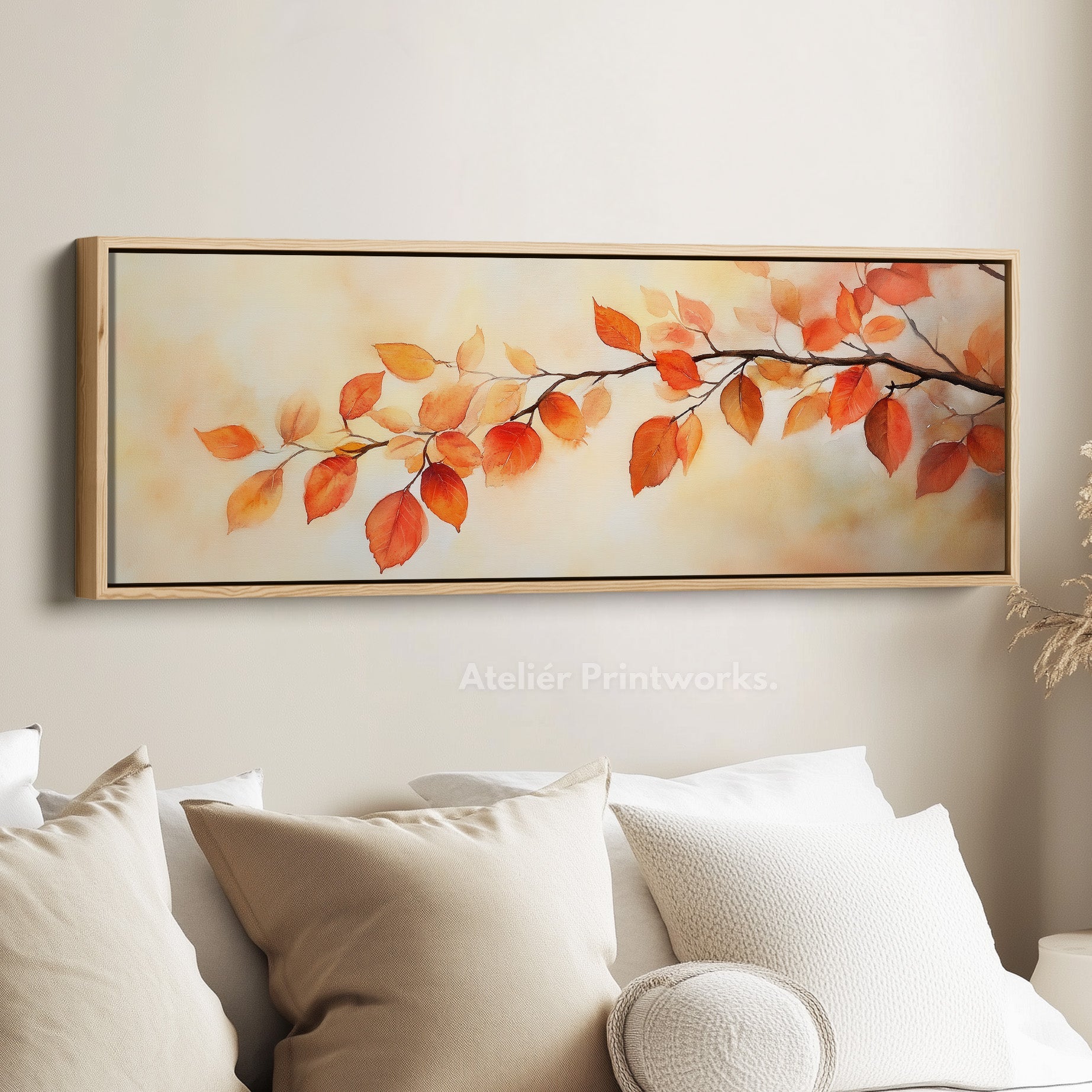 Autumn Leaves Long Framed Horizontal Canvas Wall Art