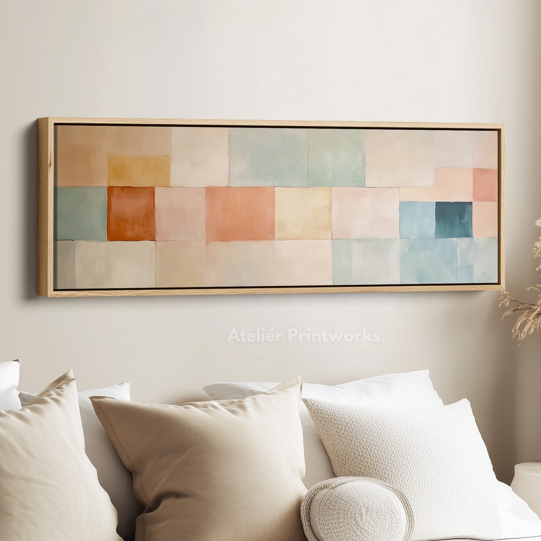 Abstract Pastel Long Framed Horizontal Canvas Wall Art
