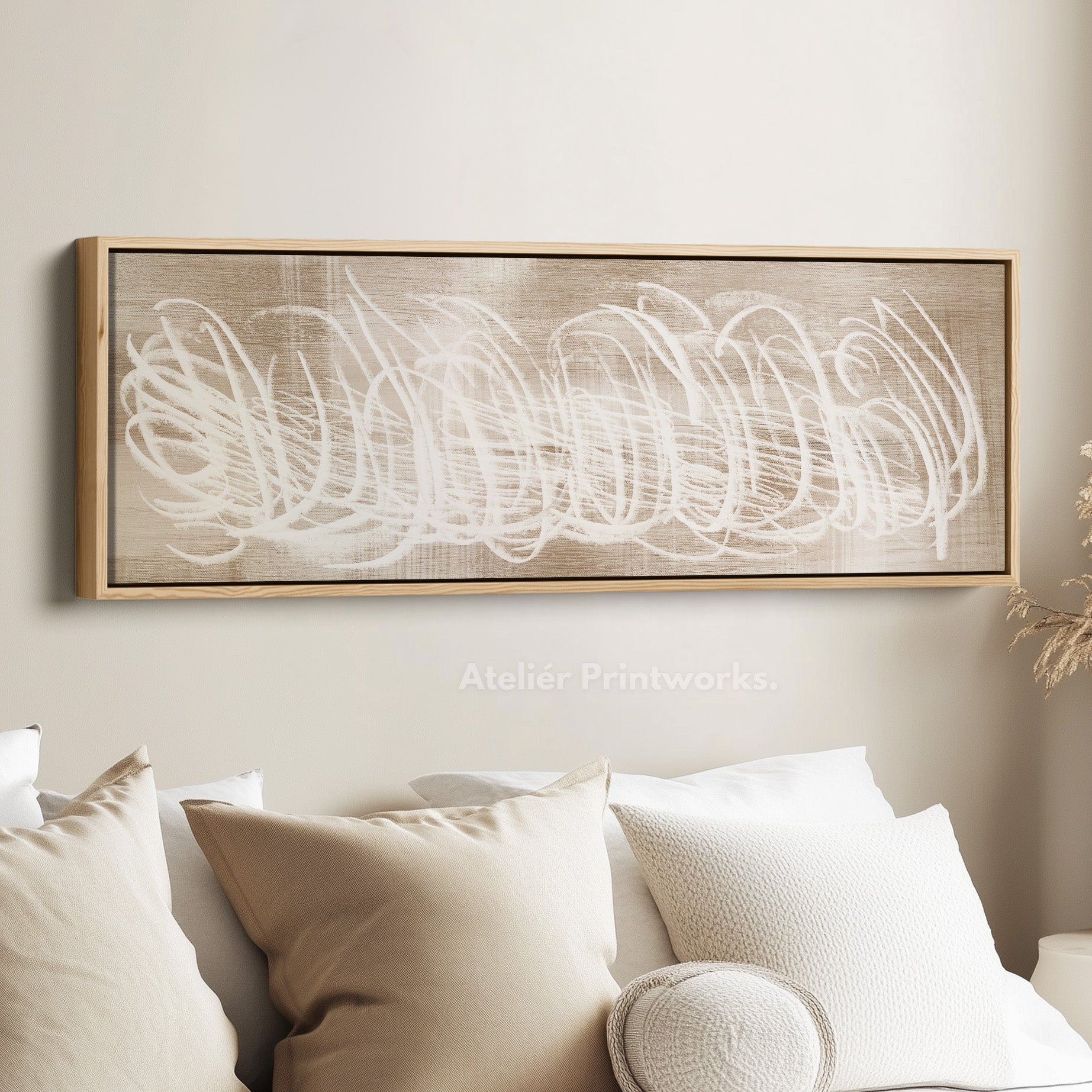 Abstract White Panoramic Large Framed Wall Decor
