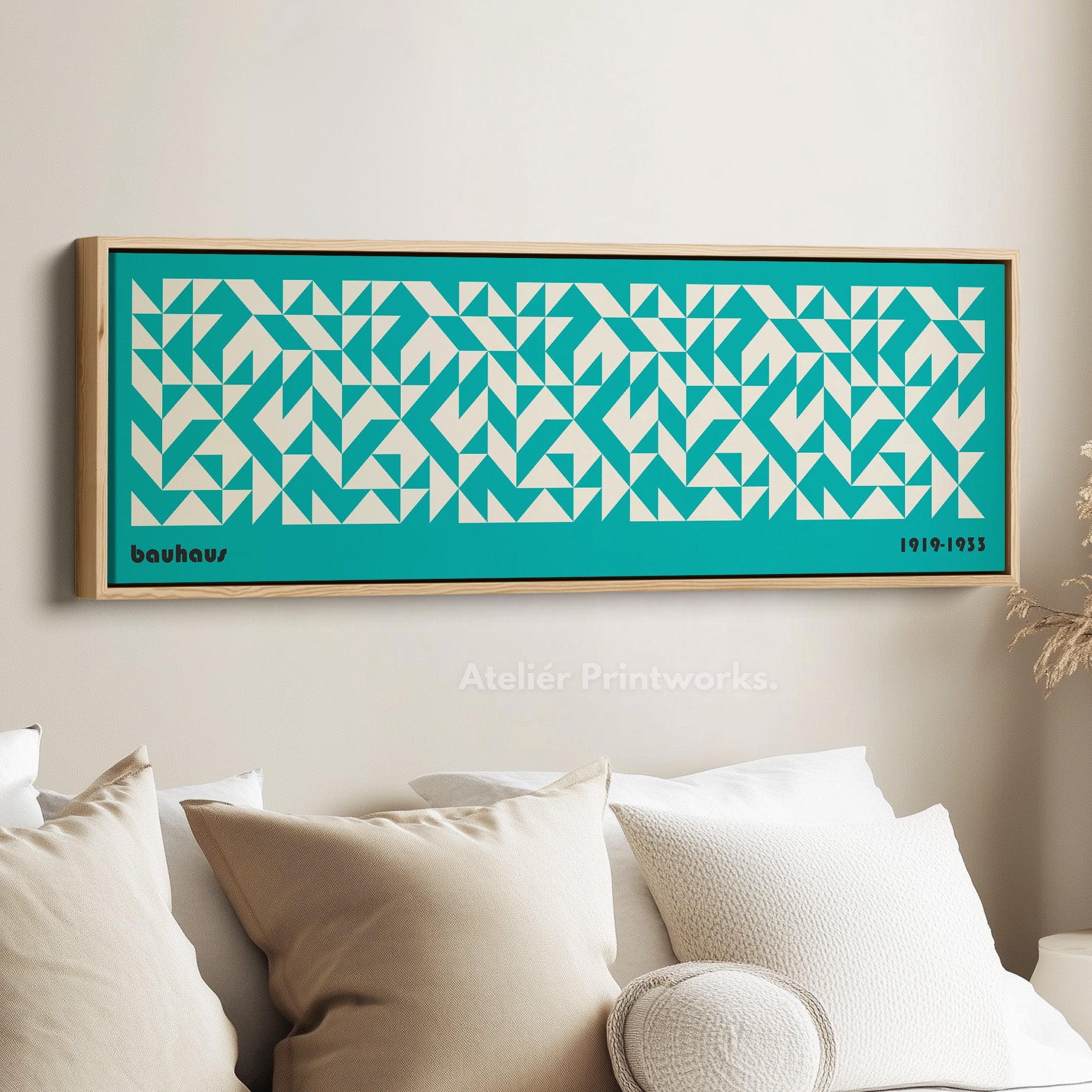 Panoramic Above Bed Wall Art Blue Bauhaus Mid Century