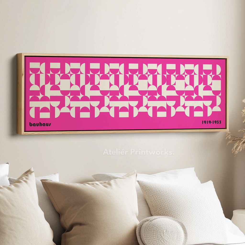 Large Framed Long Wall Art Pink Mid Century Bauhaus