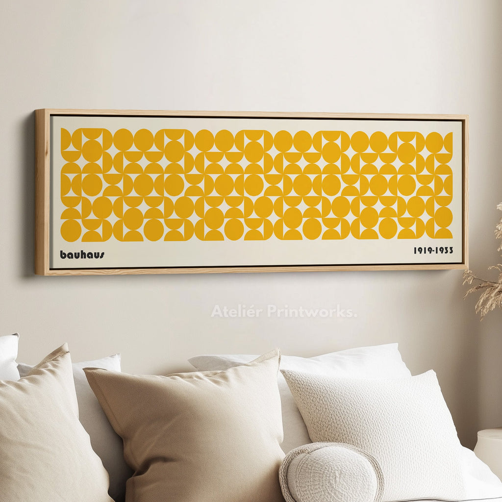 Large Framed Long Wall Art Yellow Mid Century Bauhaus