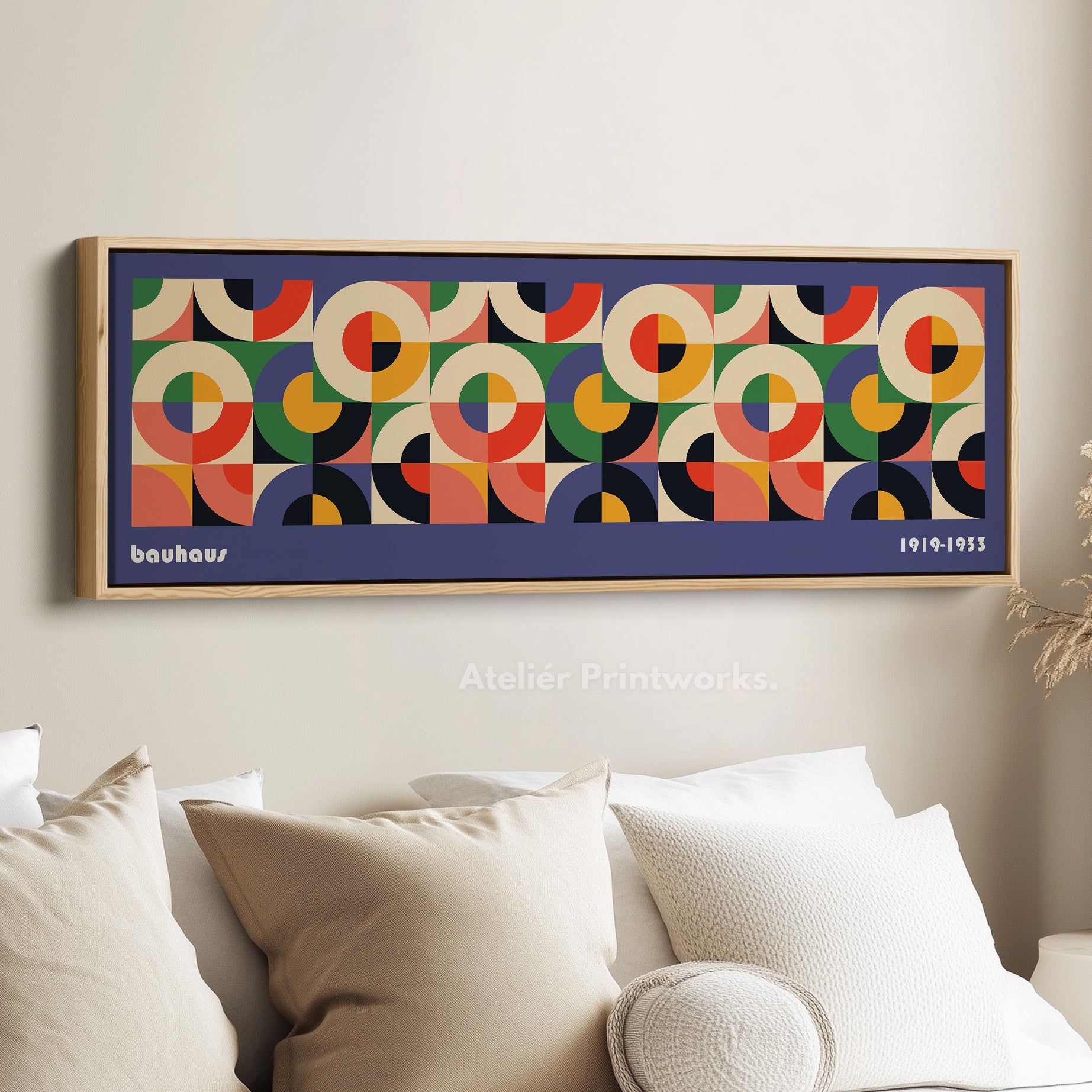 Horizontal Wall Art Violet Blue Bauhaus Large Framed Canvas