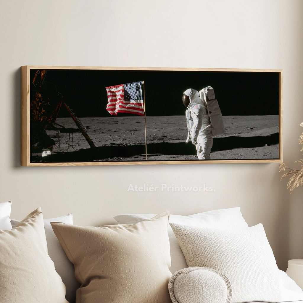 Long Panoramic Space Wall Art Astronaut Moon Walk NASA