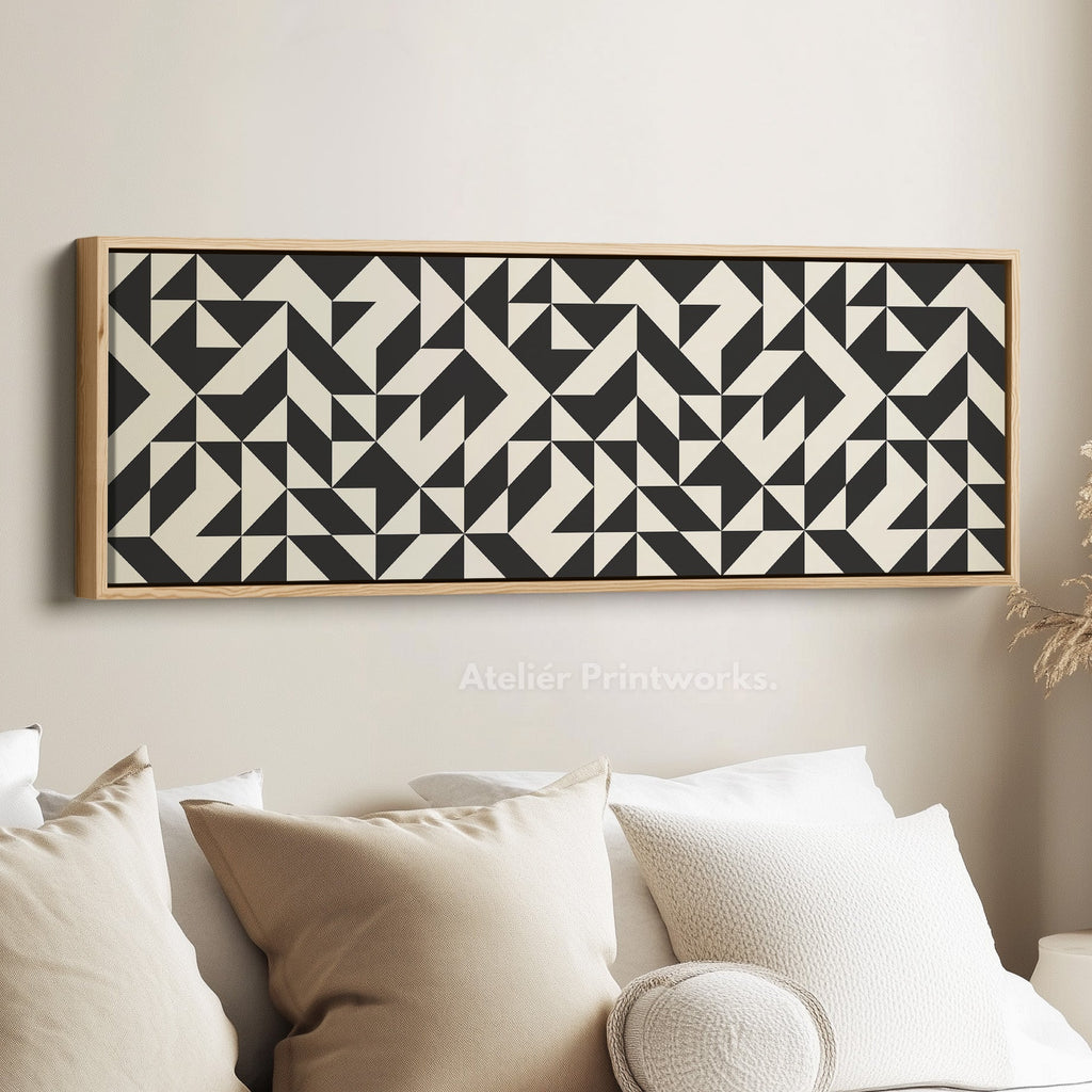 Horizontal Wall Art Black And White Angular Geometric Pattern For Modern Home
