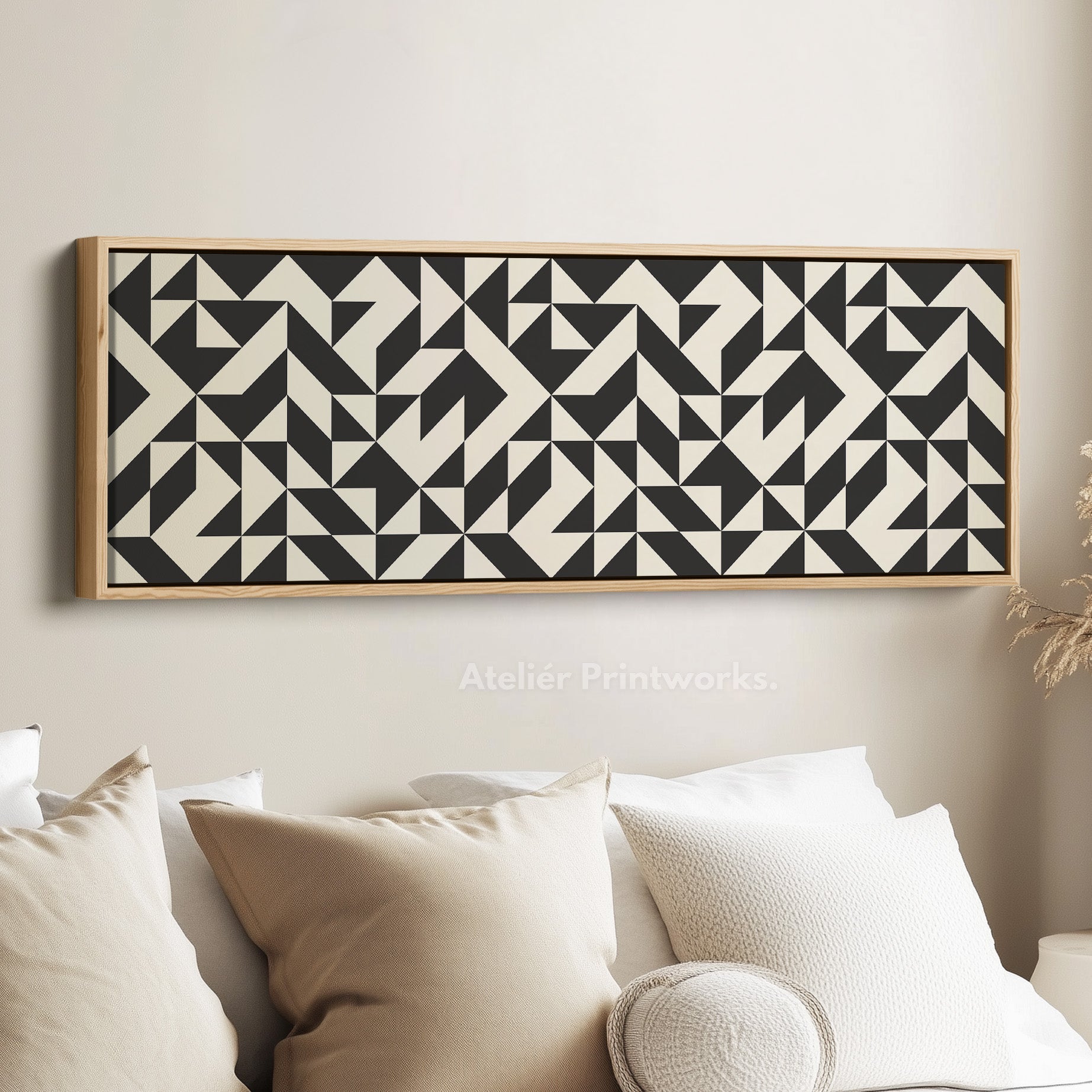 Horizontal Wall Art Black And White Angular Geometric Pattern For Modern Home