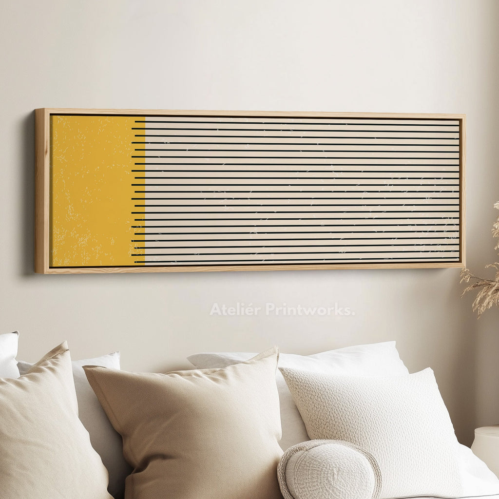 Horizontal Wall Art Yellow Beige Black Long Canvas For Kitchen Or Hallway