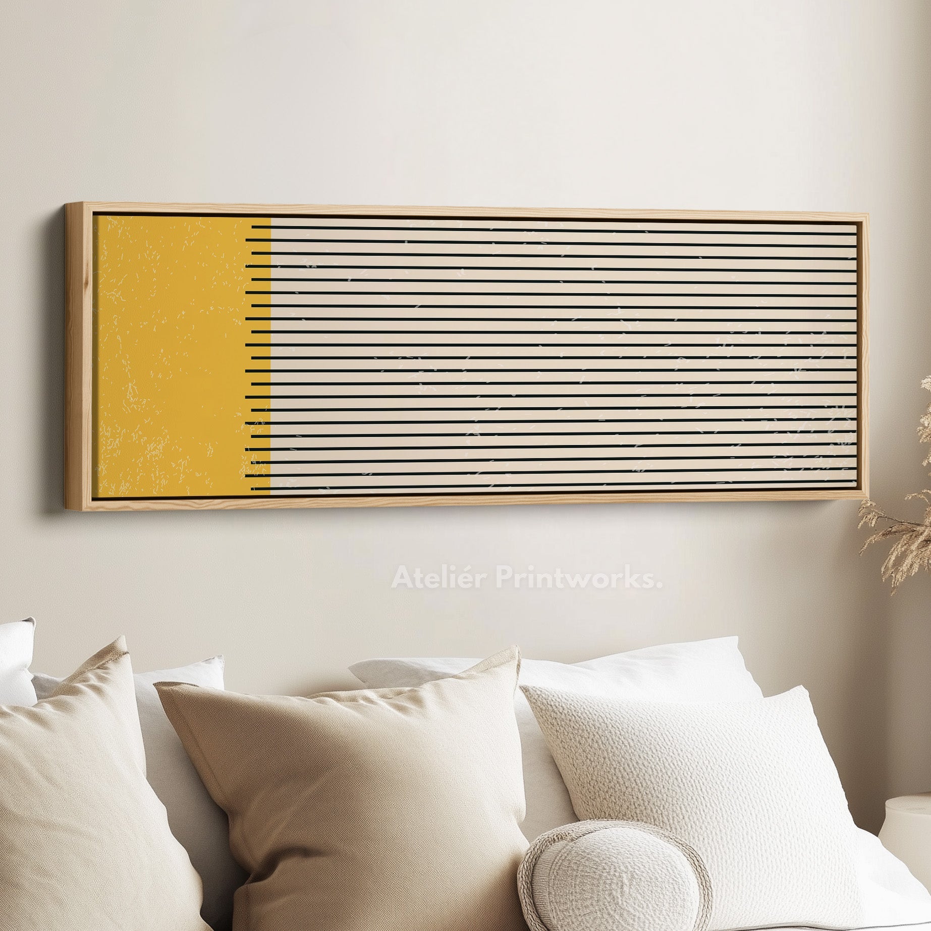 Horizontal Wall Art Yellow Beige Black Long Canvas For Kitchen Or Hallway