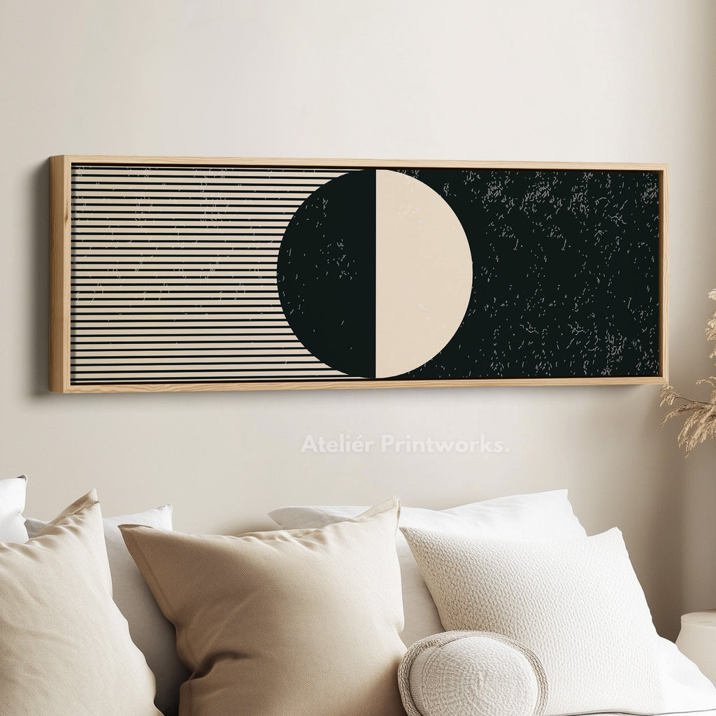 Horizontal Wall Art Beige Black Wide Long Canvas For Living Room