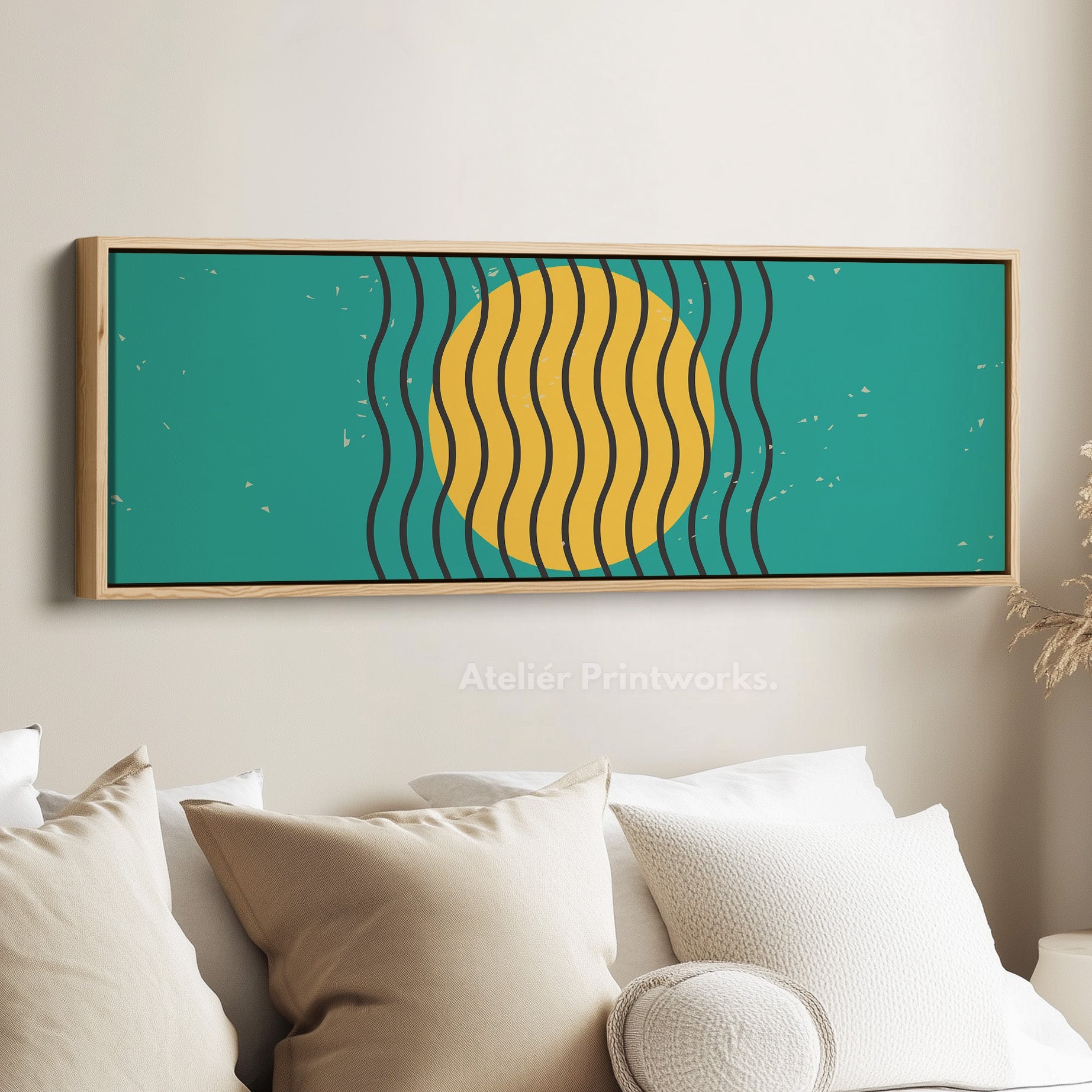 Panoramic Wall Art Blue Yellow Long Canvas Minimalist Modern