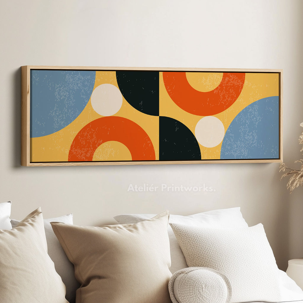 Wide Canvas Blue Orange Yellow Geometric Above Bed Wall Art