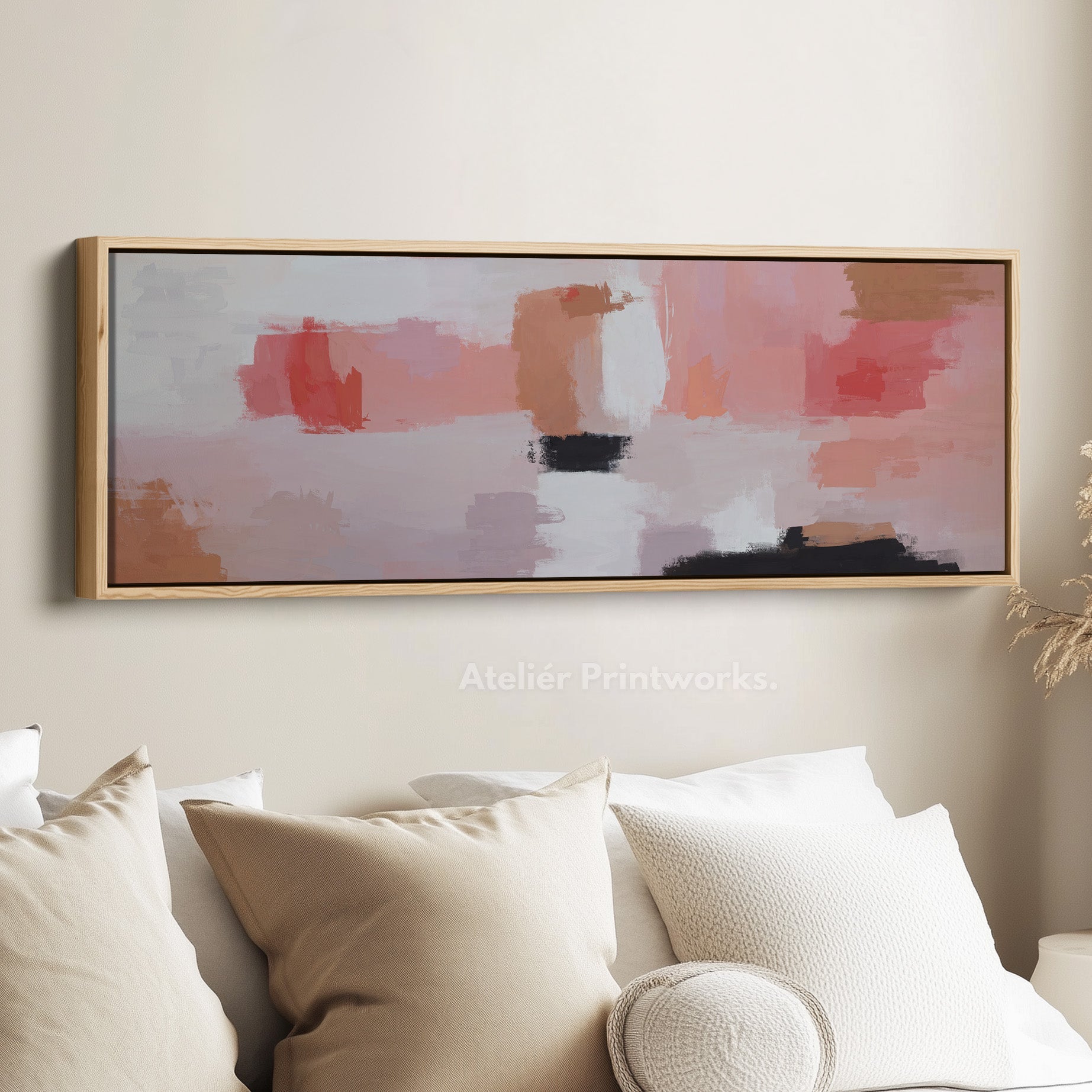Wide Canvas Calm Pink And Neutral Abstract For Bedroom