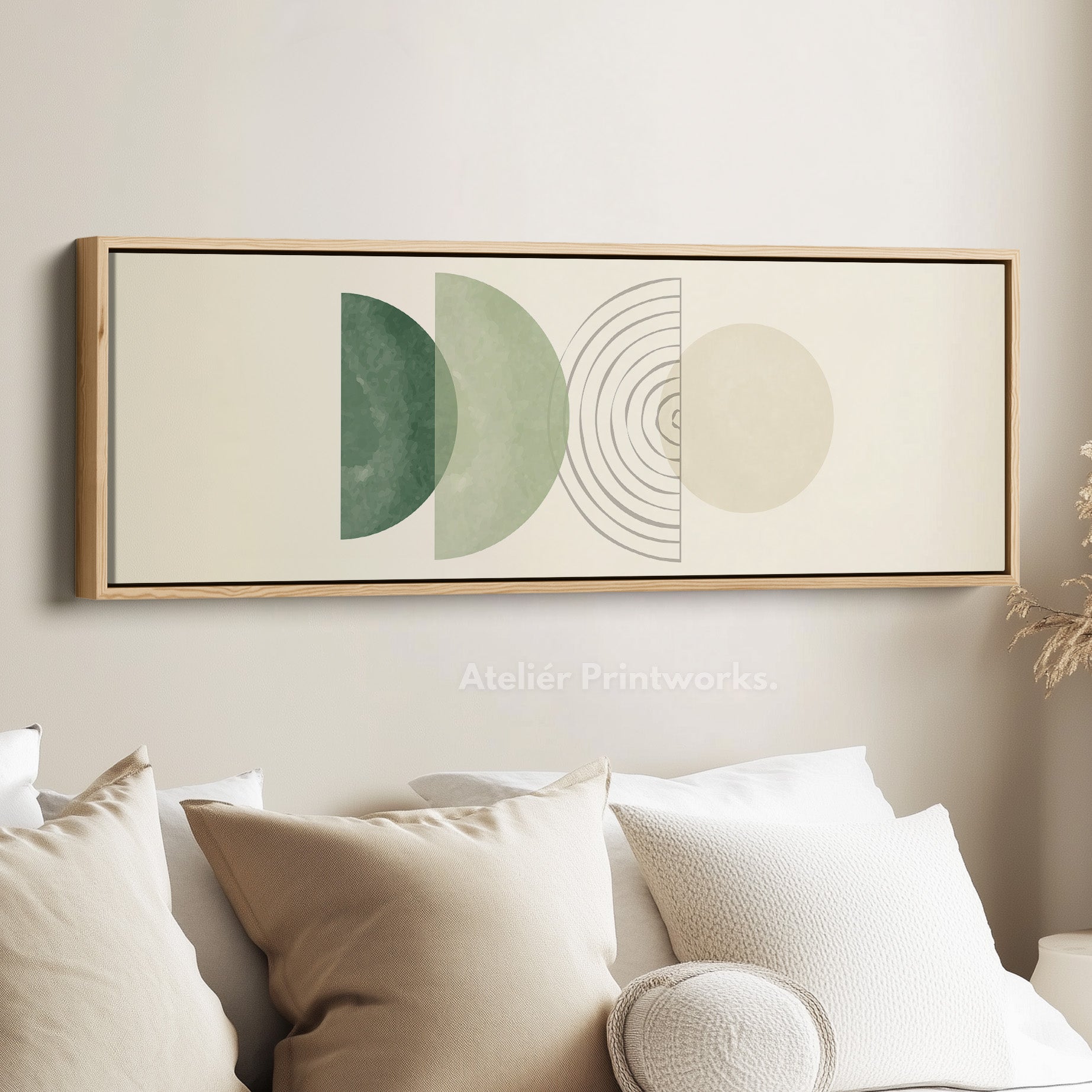Horizontal Wall Art Sage Green And Beige Geometric For Living Room