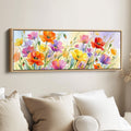 Horizontal Wall Art Watercolor Poppy Field Long Canvas For Living Room