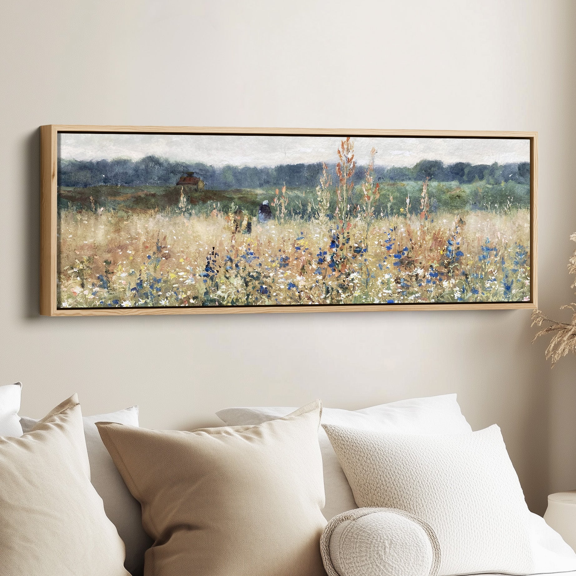 Wide Wall Art Impressionist Meadow Landscape Long Canvas For Bedroom
