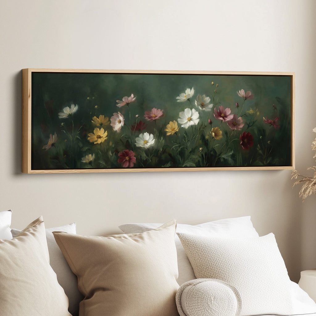 Panoramic Wall Art Moody Floral Meadow Long Canvas For Living Room