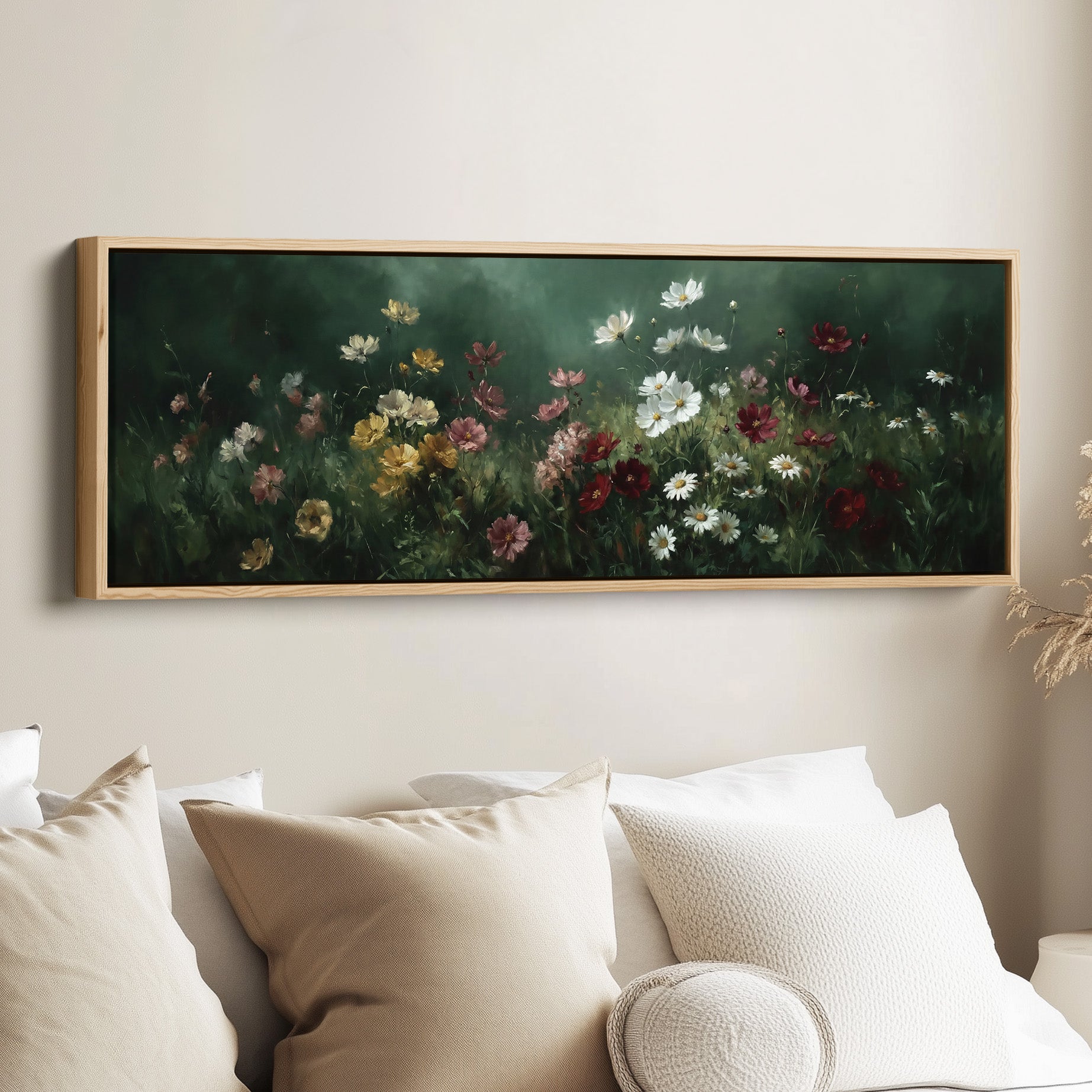 Wide Wall Art Deep Forest Floral Field Long Canvas For Hallway