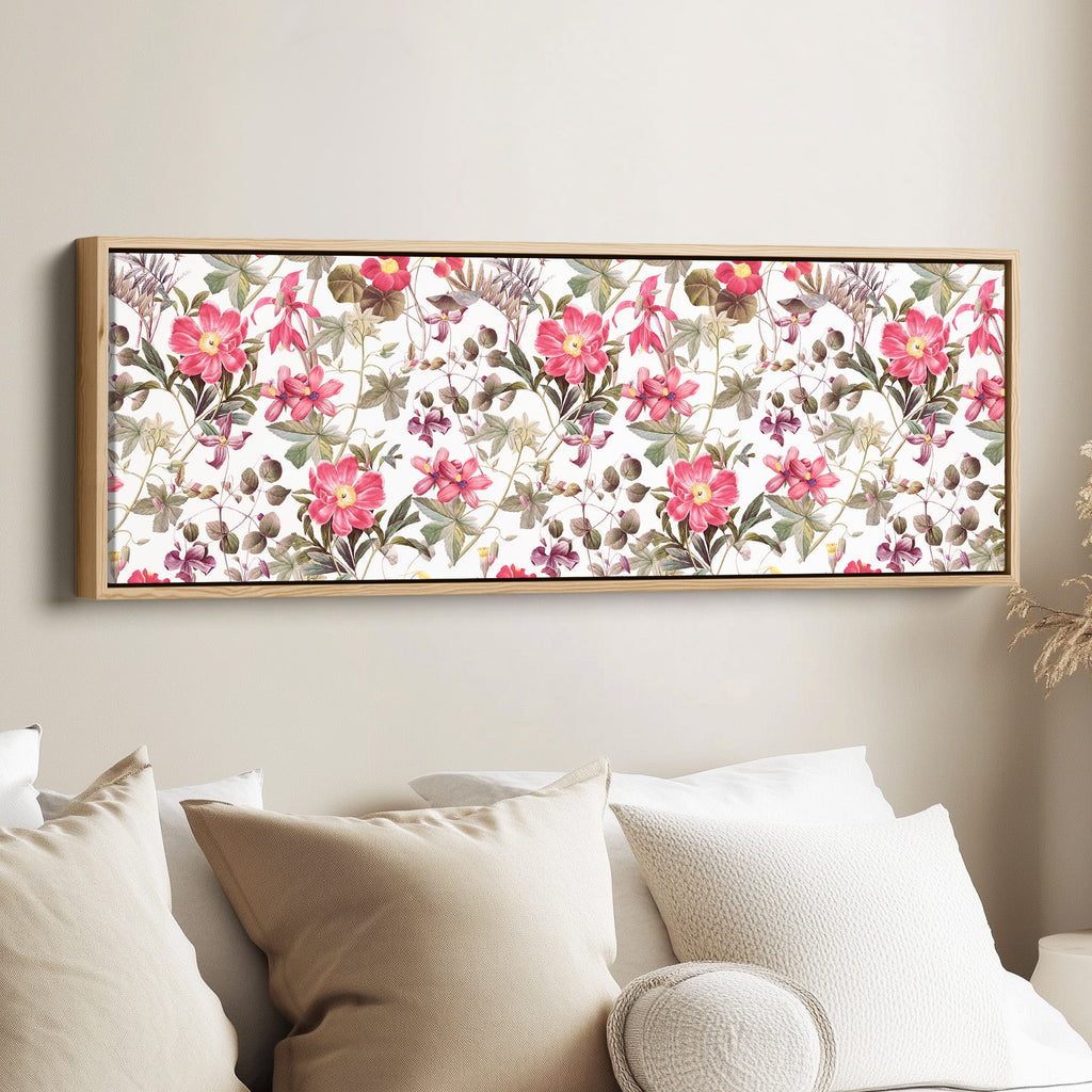 Wide Wall Art Vintage Botanical Floral Pattern Long Canvas For Living Room