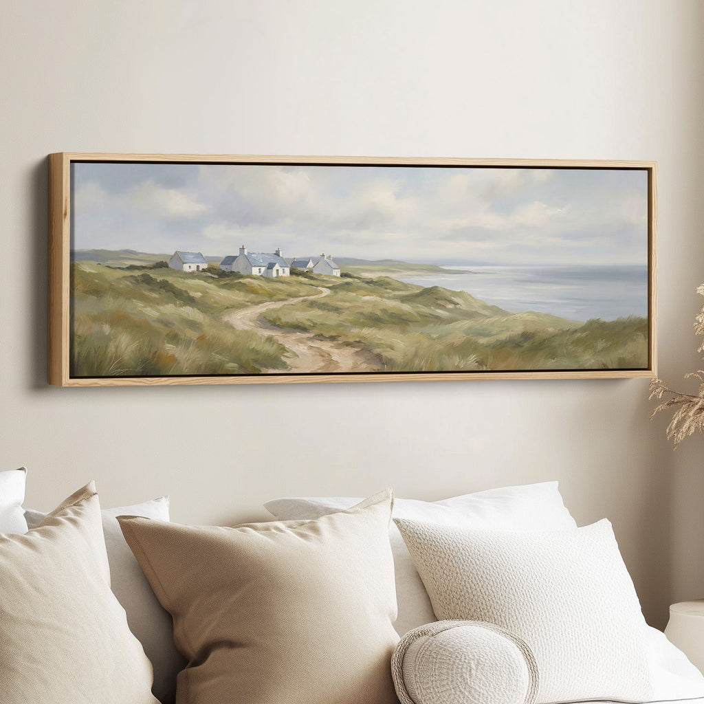 Coastal Cottages On Cliffs Horizontal Wall Art Panoramic Canvas Print Living Room