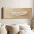 Single White Feather Above Bed Wall Art Extra Wide Canvas Bedroom