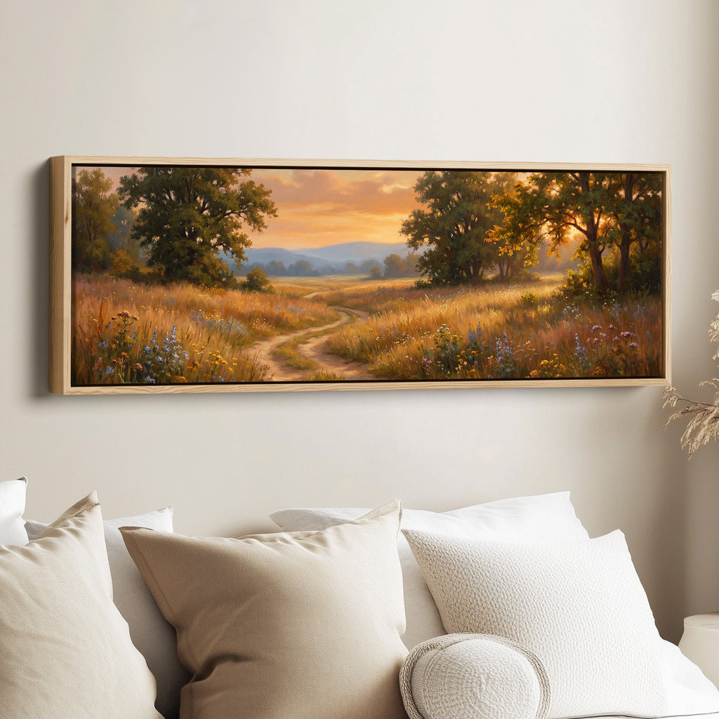 Golden Field At Sunset Wide Canvas Oversized Wall Decor Hallway