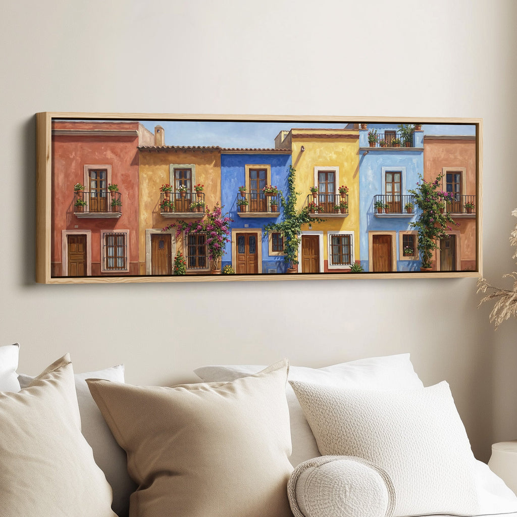 Colourful Mediterranean Houses Wide Framed Canvas Extra Wide Canvas Kitchen
