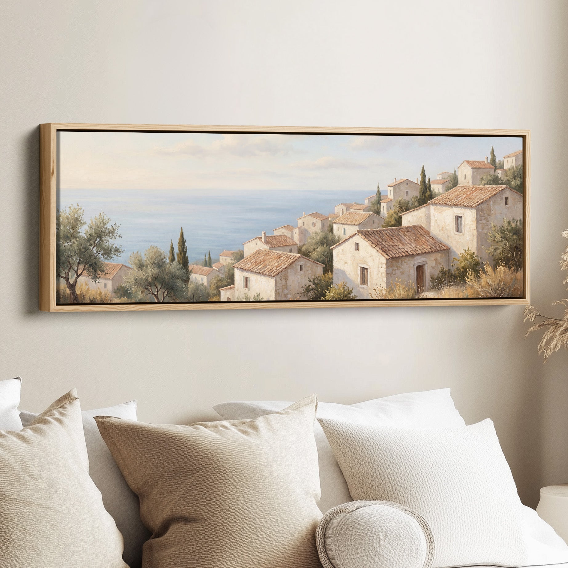 Coastal Hillside Village Horizontal Wall Art Oversized Wall Decor Office