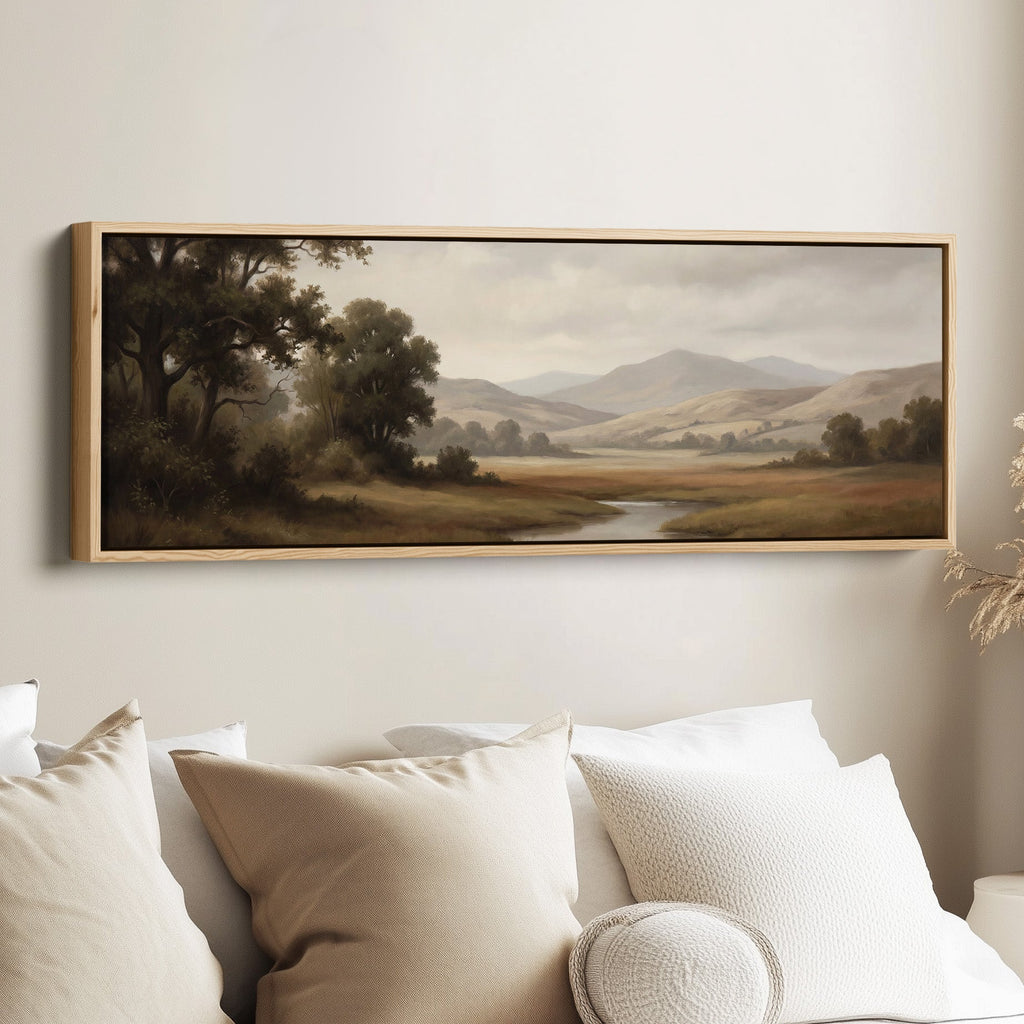 River Valley With Mountains Horizontal Wall Art Oversized Wall Decor Office
