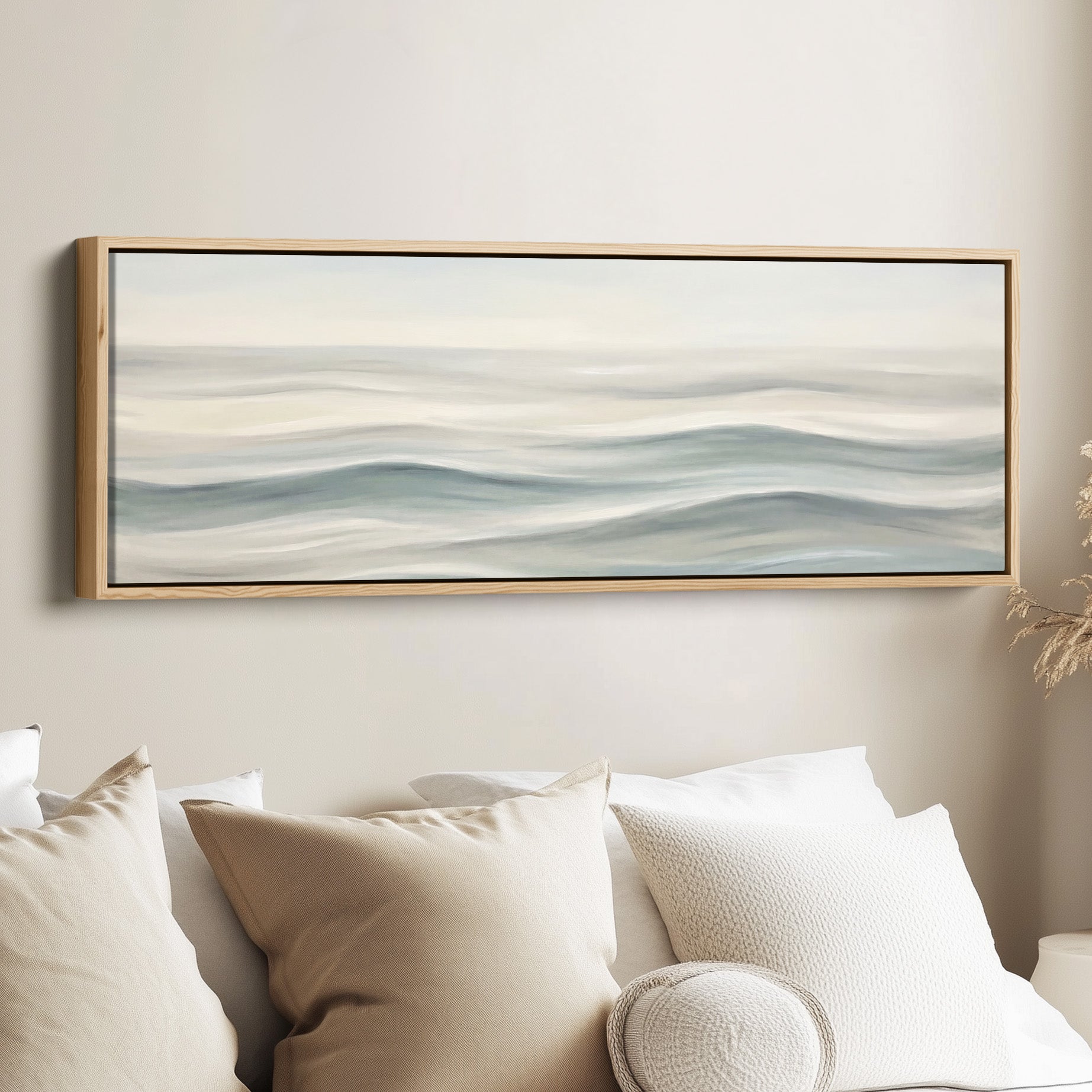 Minimal Rolling Waves Above Soft Wall Art Extra Wide Canvas Bedroom