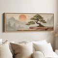 Long Wall Art Bonsai Tree With Red Sun Panoramic Canvas Bedroom
