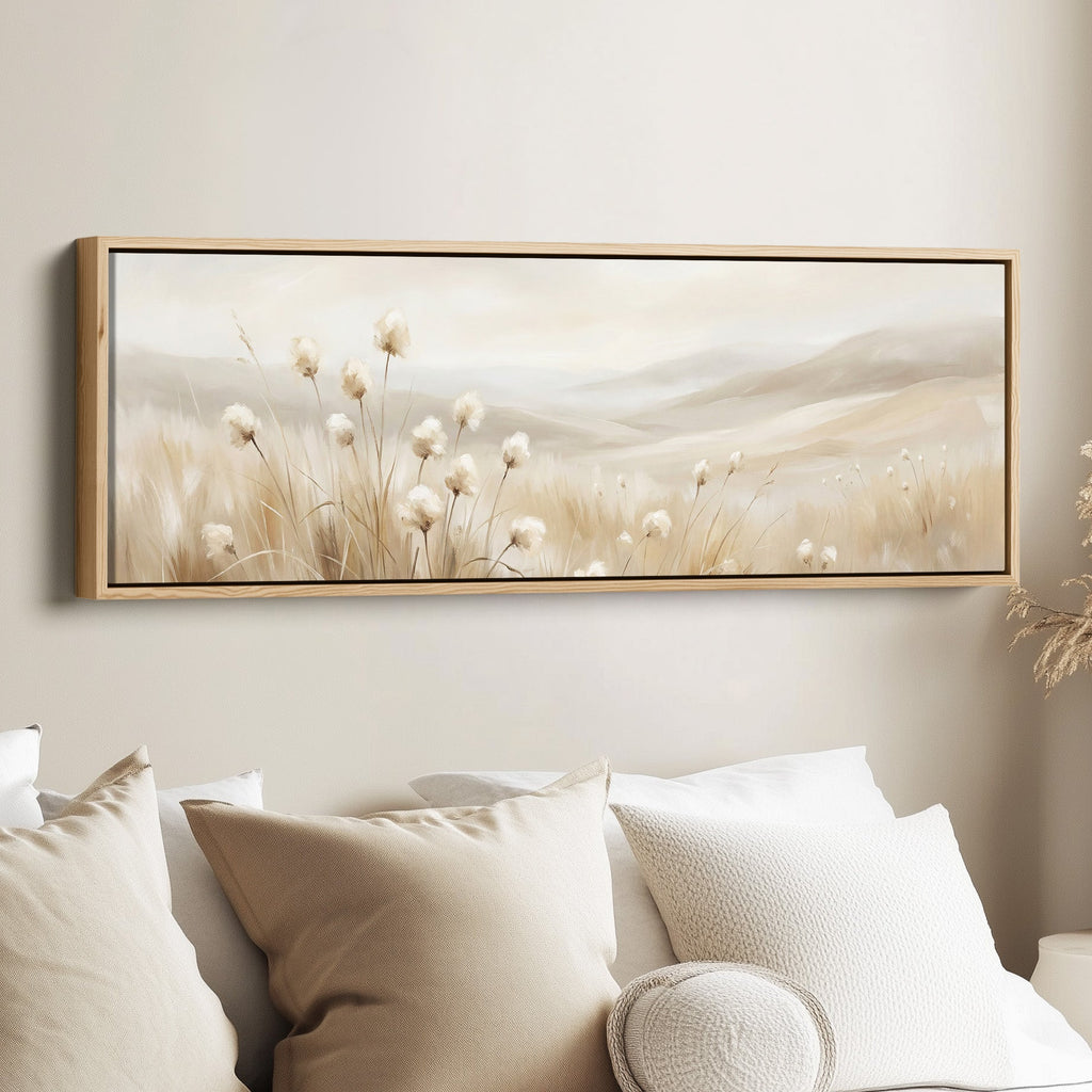 Beige Grass Landscape Bedroom Wall Art Framed Canvas Print Bedroom