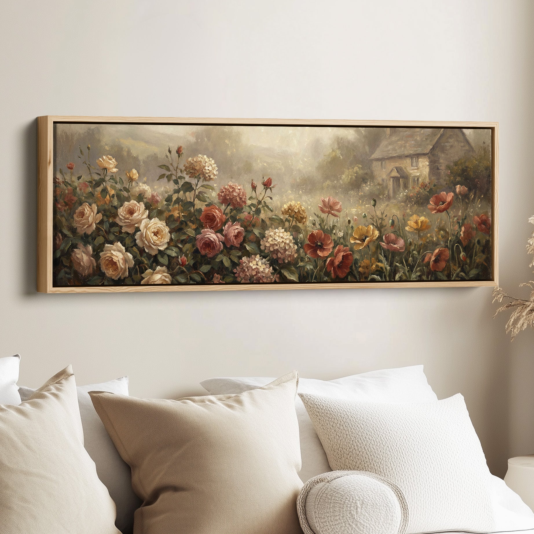 Cottage Garden Flowers Wide Canvas Oversized Wall Decor Kitchen