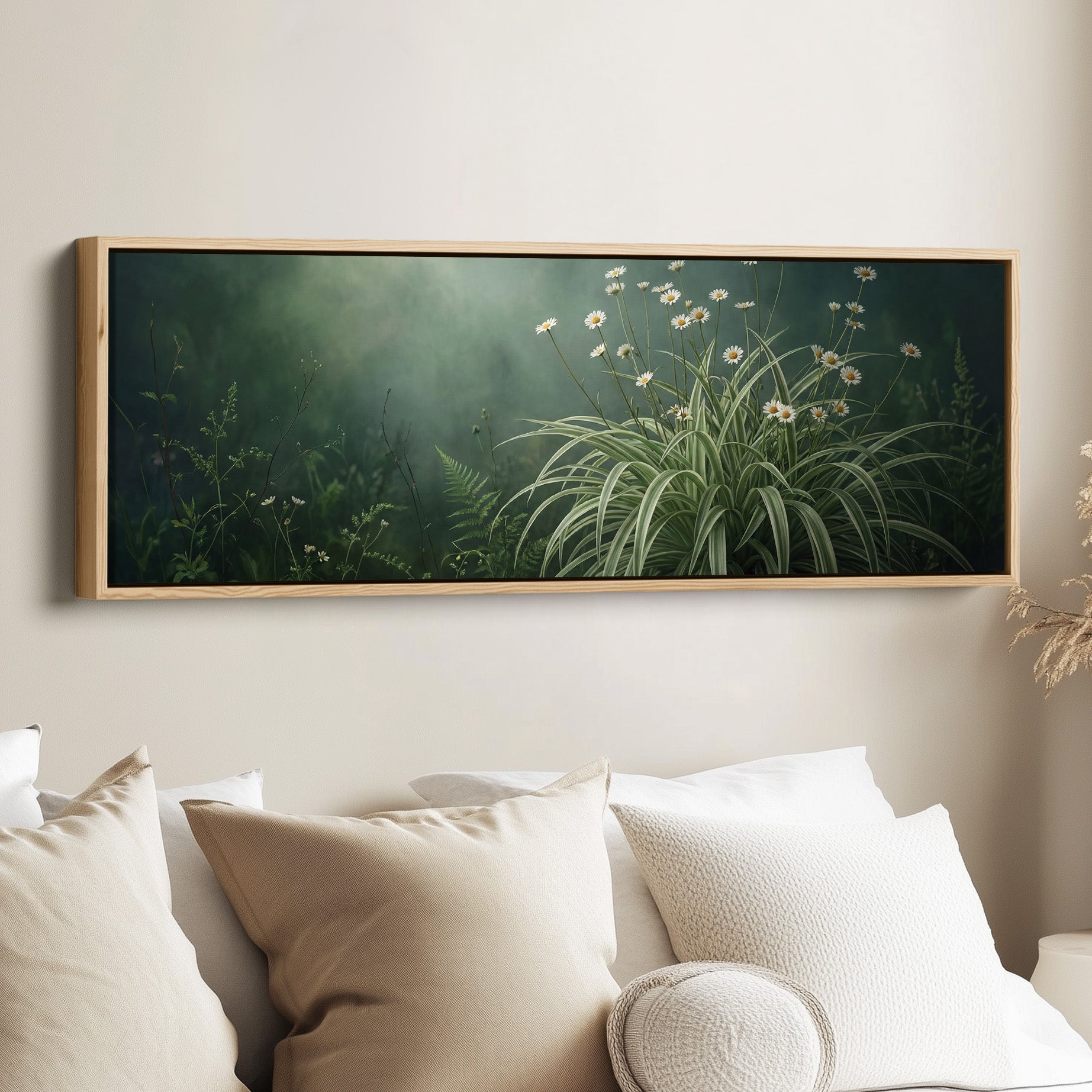 Daisies And Long Grass Large Wall Art Panoramic Canvas Print Living Room