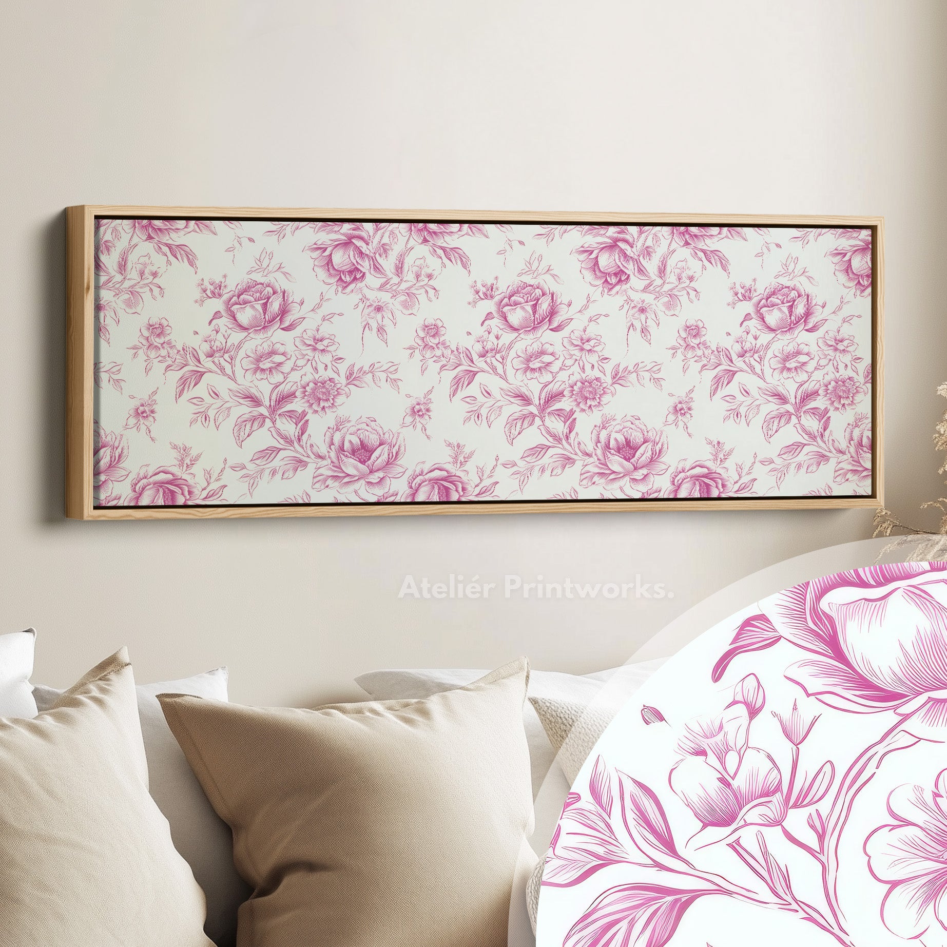 Above Bed Wall Decor Vintage Pink Floral Wall Art