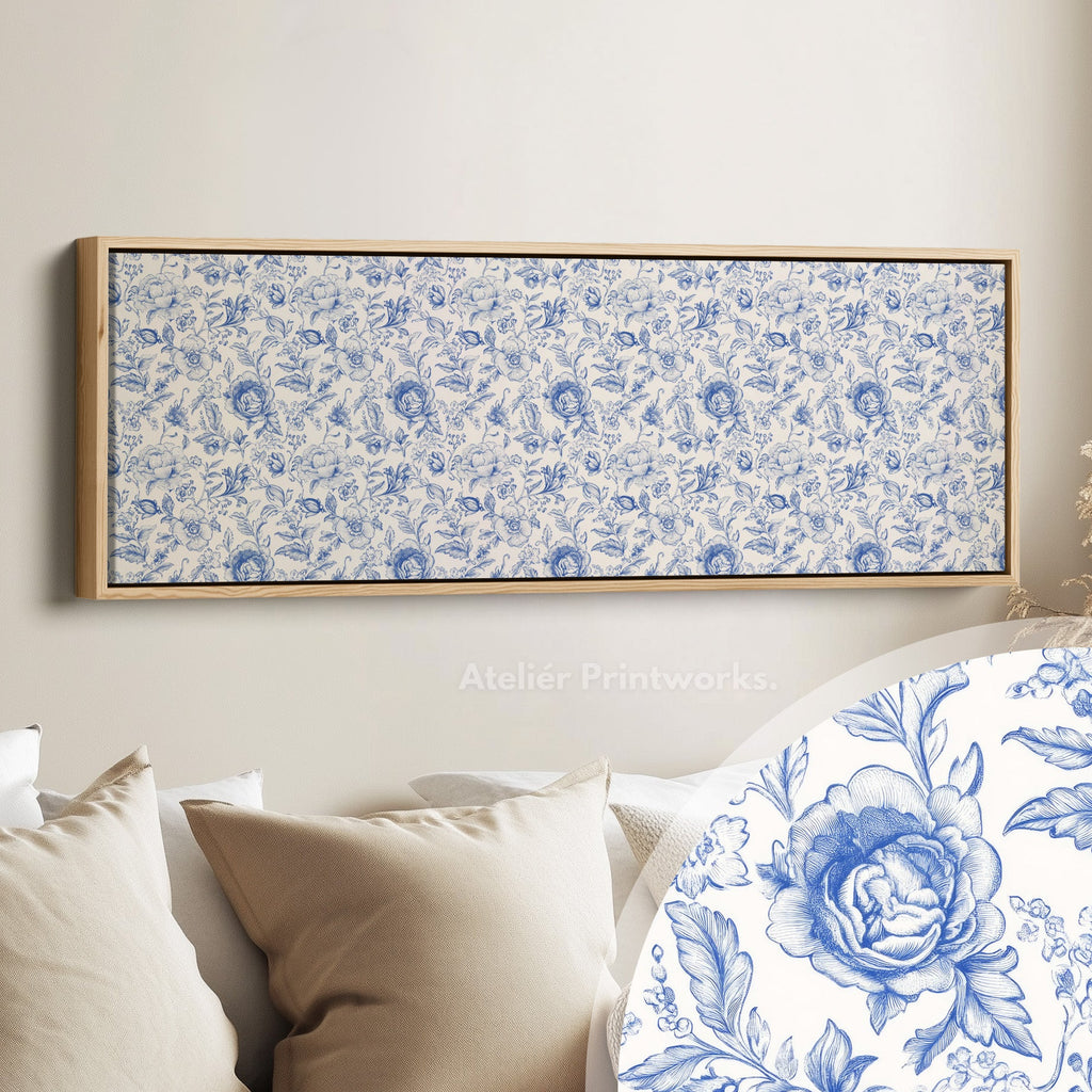 Blue Floral Panoramic Above Bed Wall Art